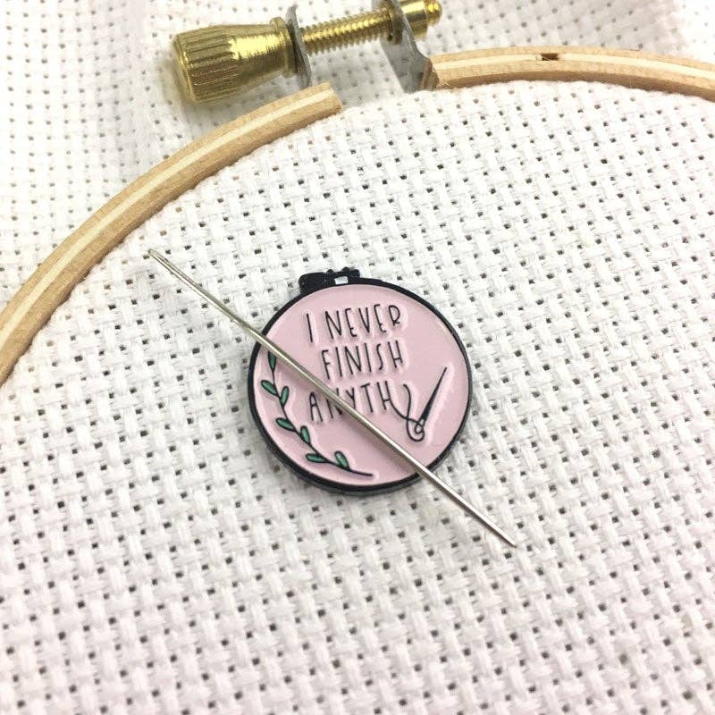 Pink "I Never Finish Anythin..." Needle Minders