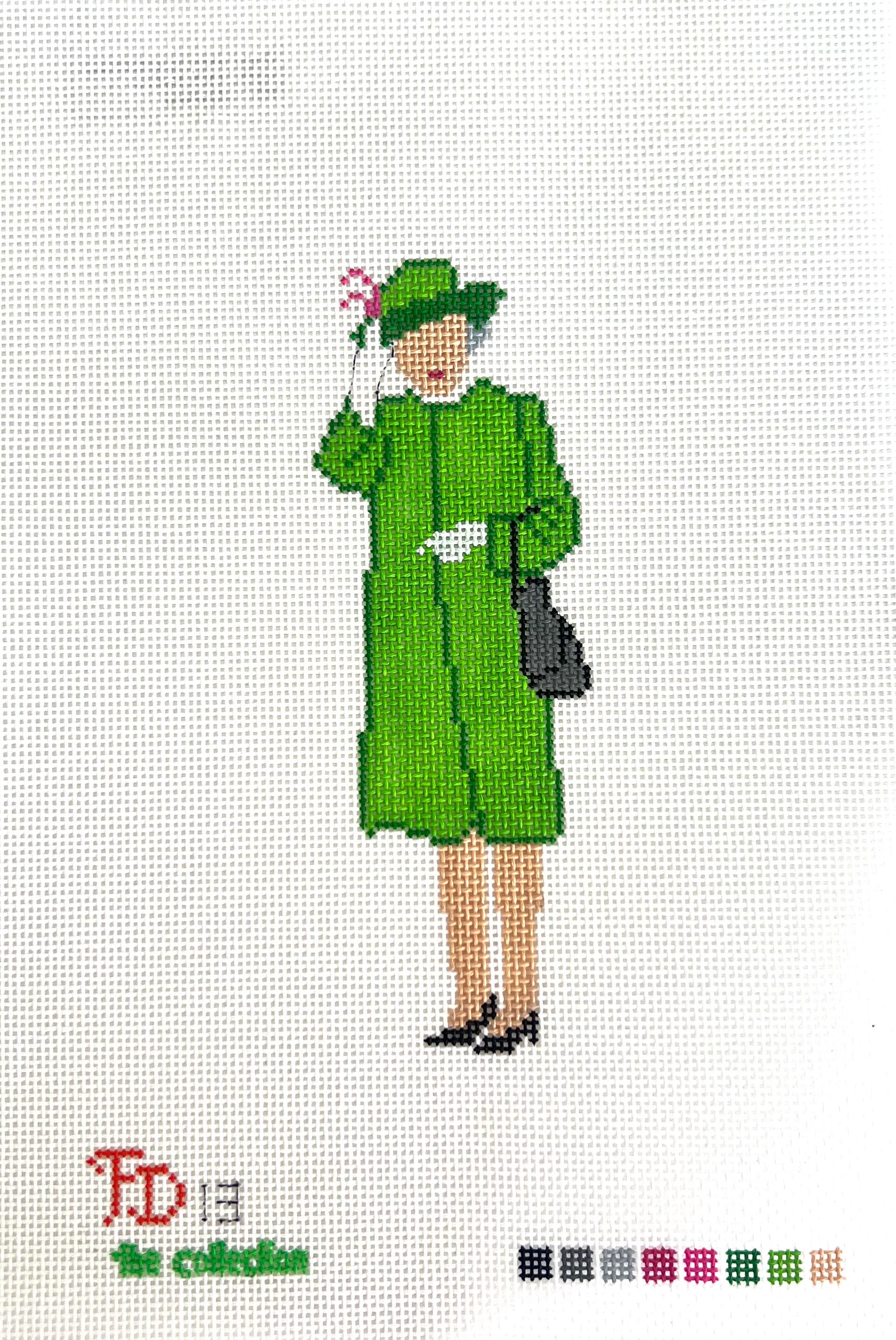 Queen Elizabeth Waving in Green Canvas