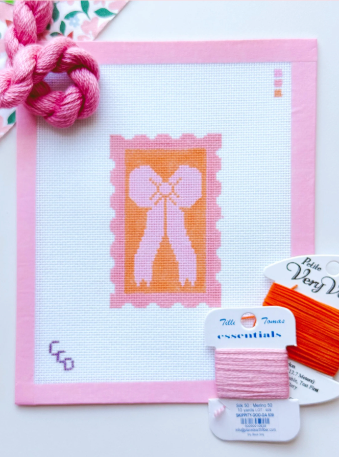 Pink + Orange Bow Stamp Canvas
