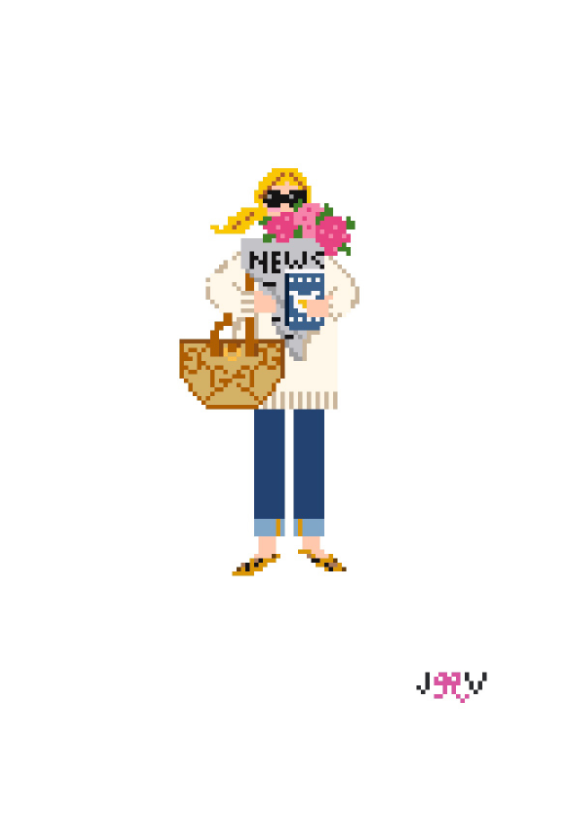 News & Flowers Girl Blonde Needlepoint Canvas