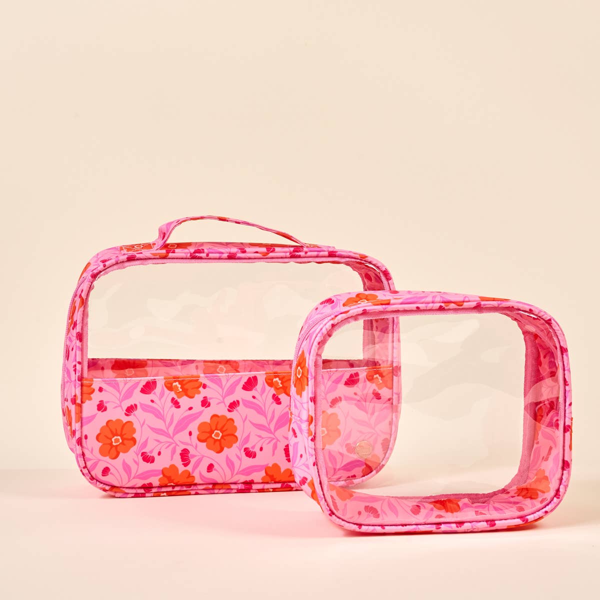 Clearly Chic Cosmetic Bag Set–Poppin' Petals Hot Pink