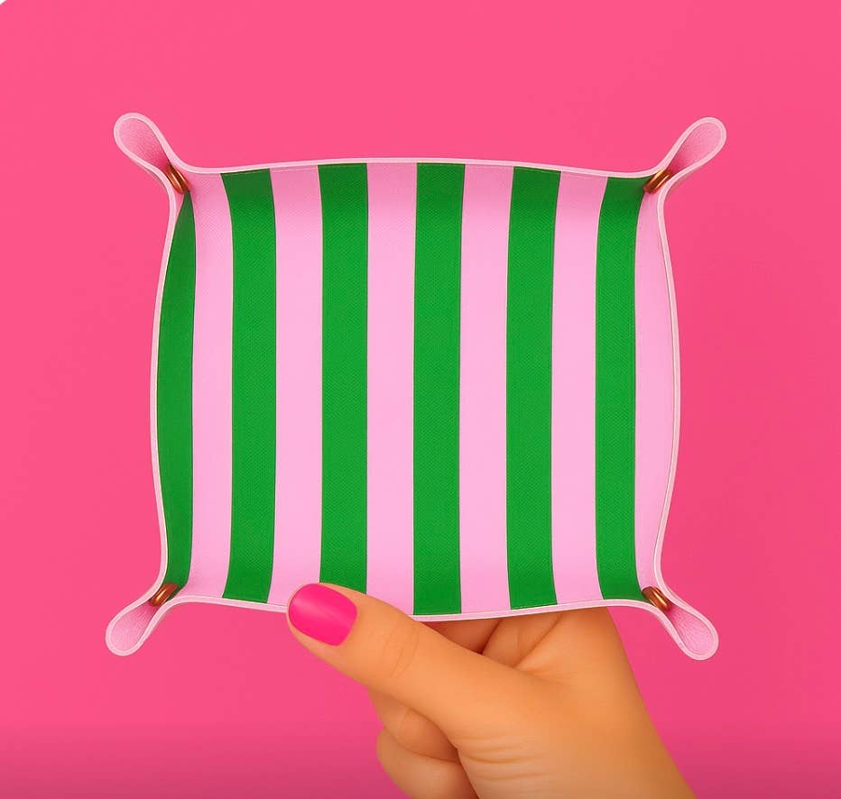 Pink + Green Stripe Snap Trinket Tray