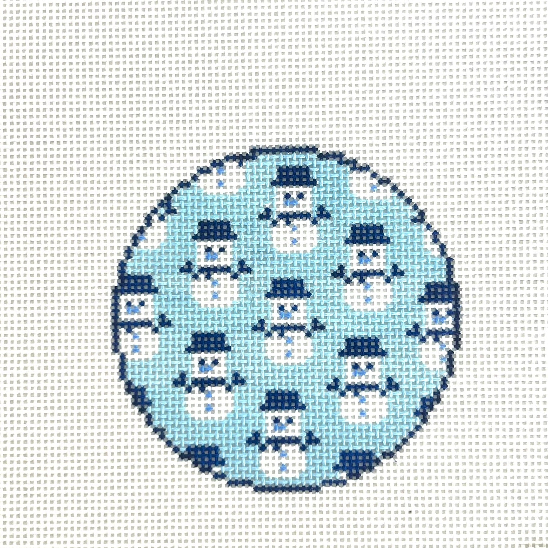 Blue White Snowman Round Canvas