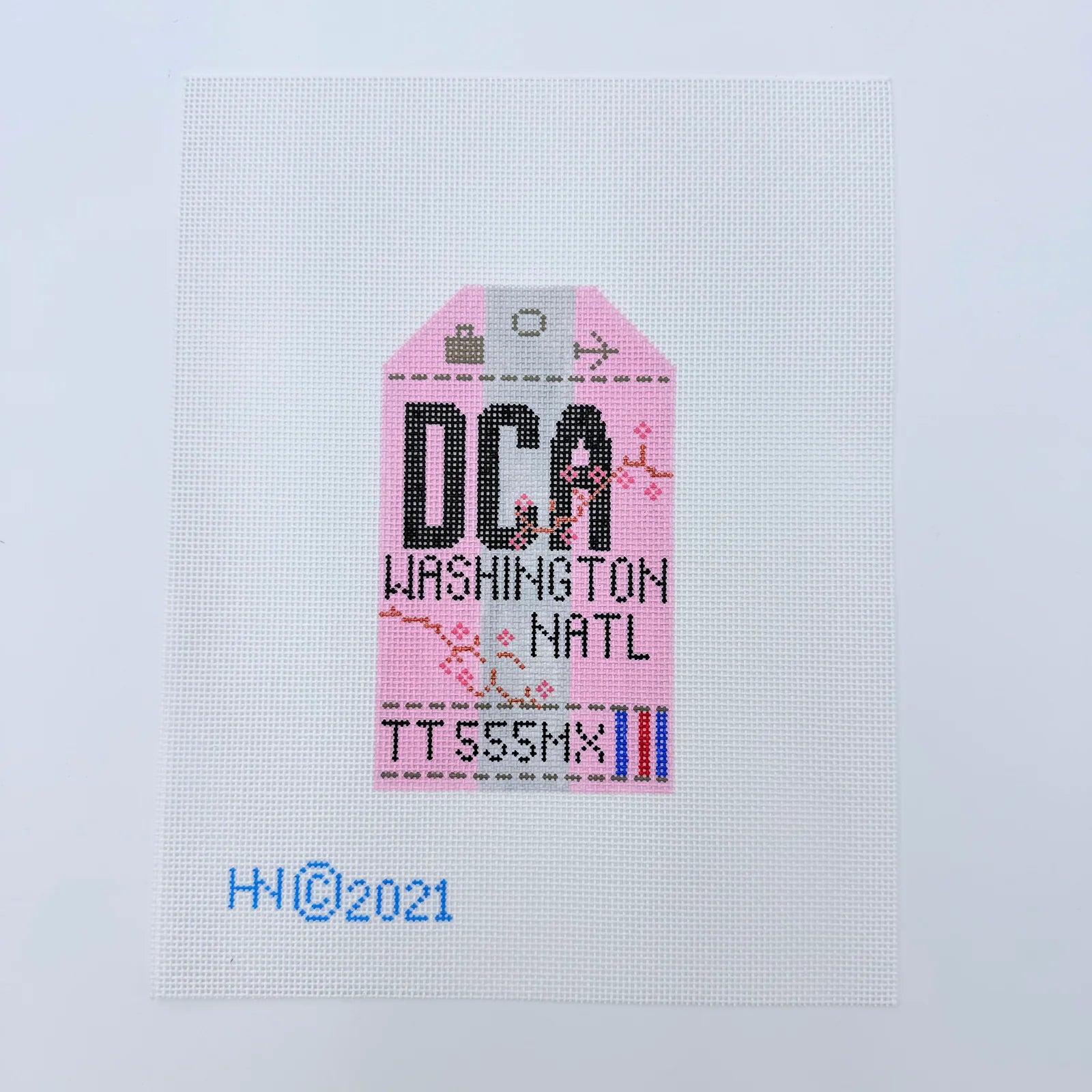 Washington DCA Retro Travel Tag Needlepoint Canvas