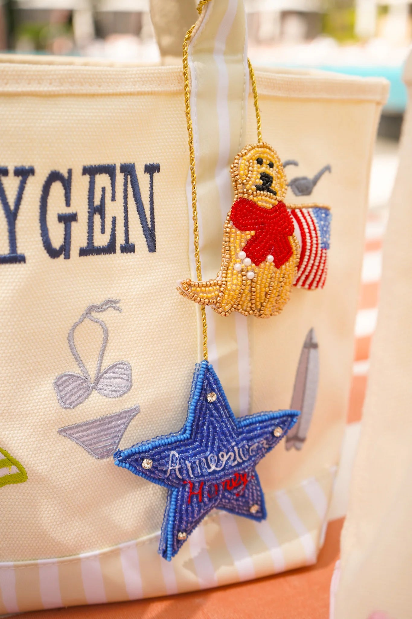 American Honey Golden Retriever Beaded Bag Charm