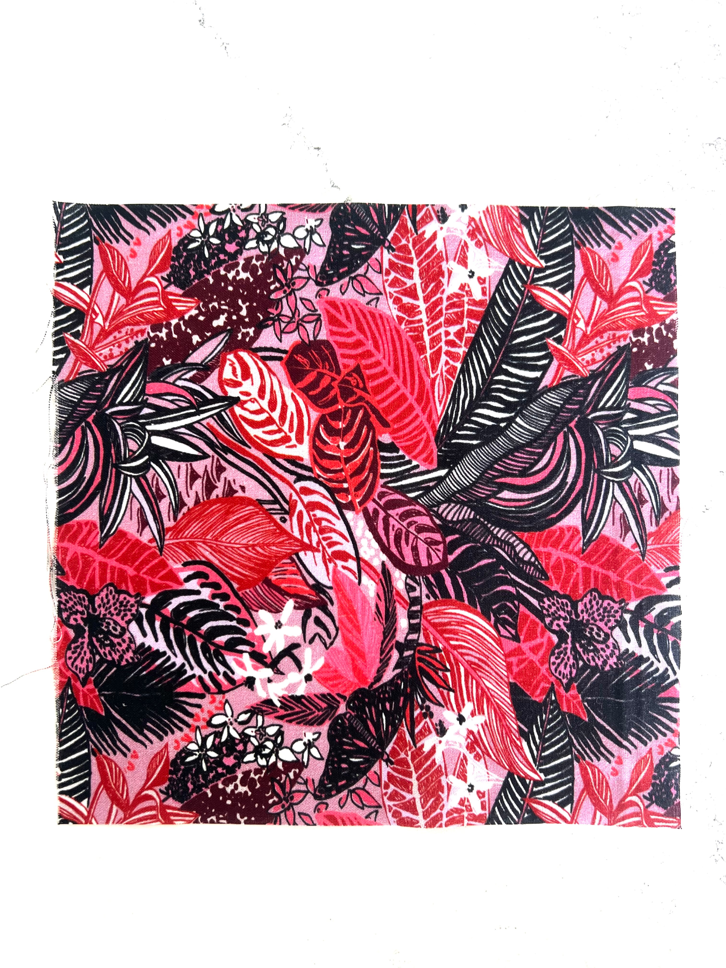 Red, Pink, Black Floral Print 8x8 Fabric Square