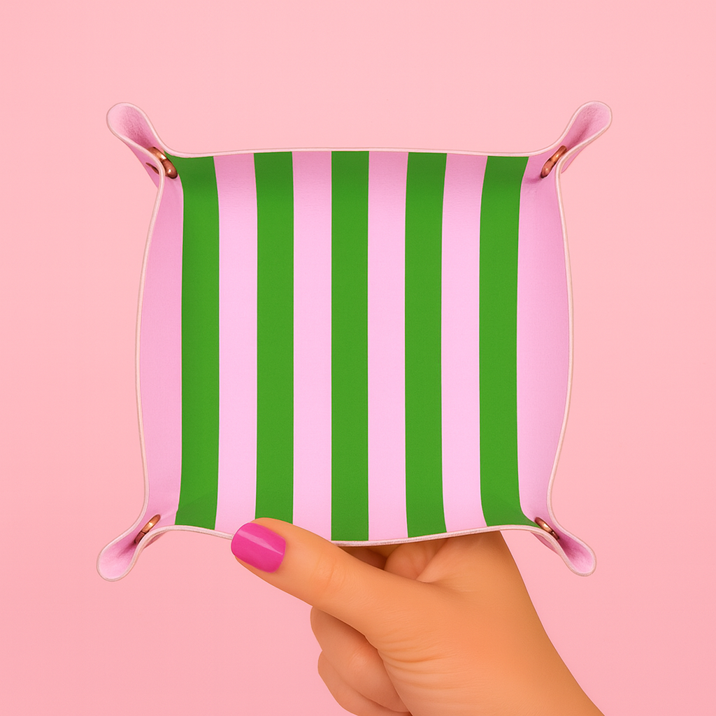 Pink + Green Stripe Snap Trinket Tray