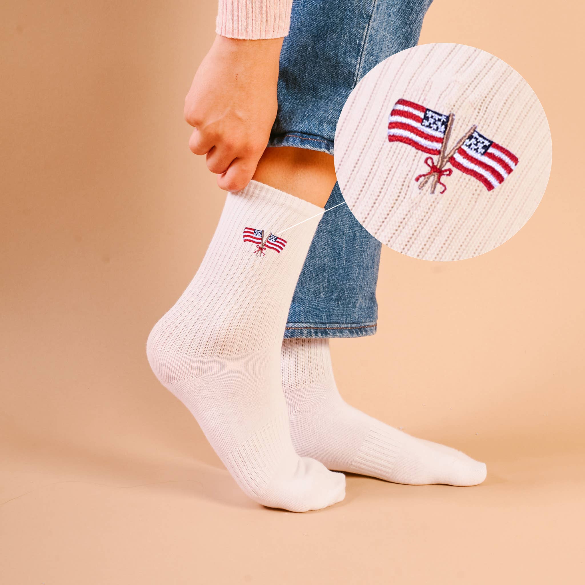 Embroidered Crew Socks–American Flags