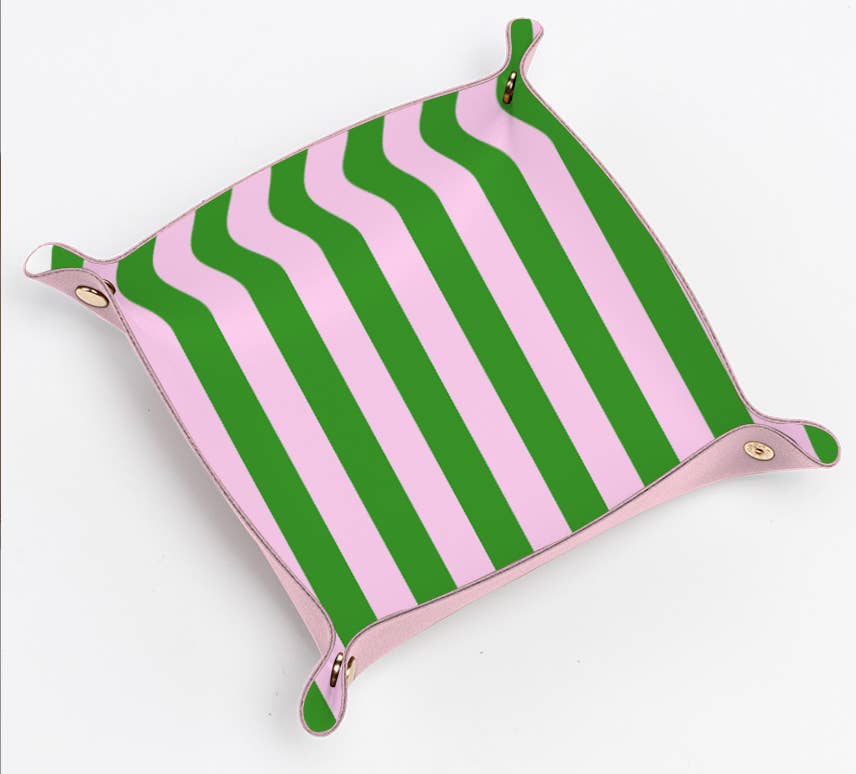 Pink + Green Stripe Snap Trinket Tray
