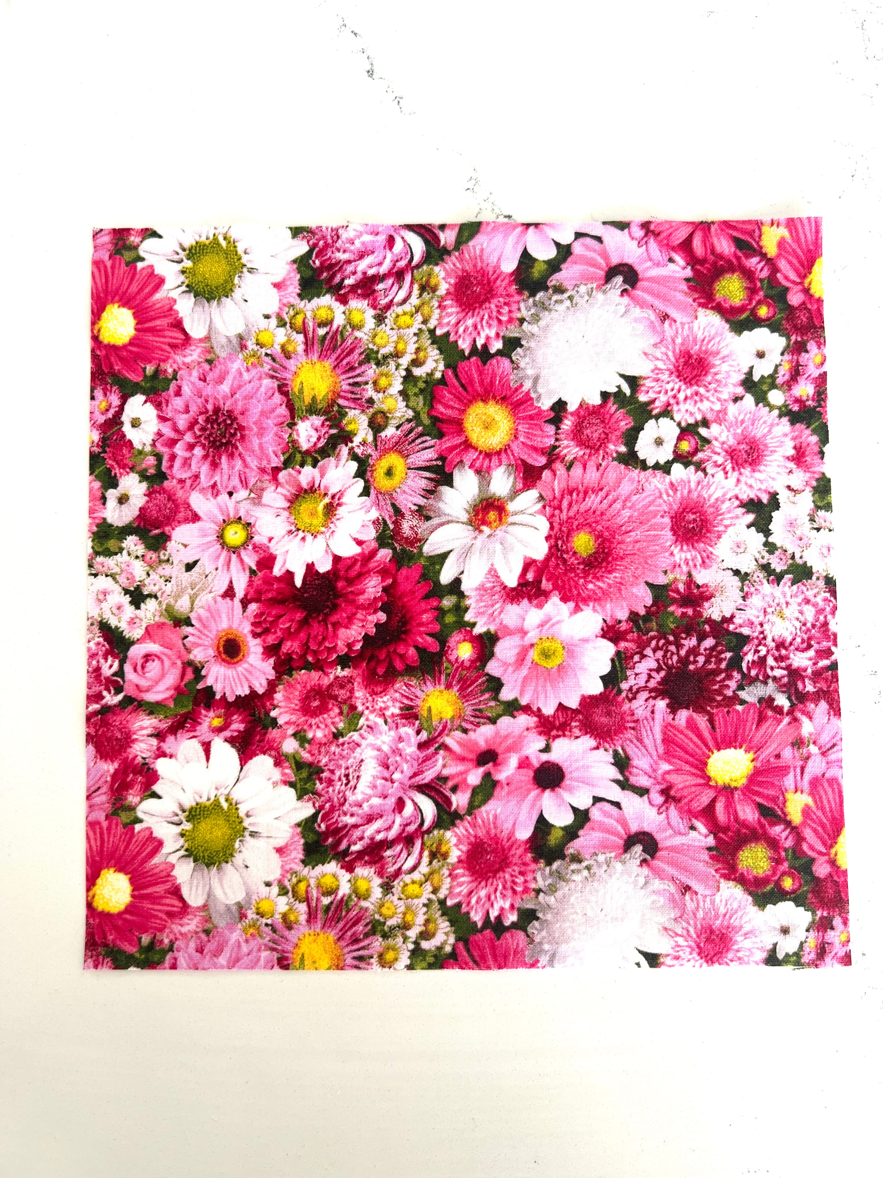Pink + White Floral Print 8x8 Fabric Square