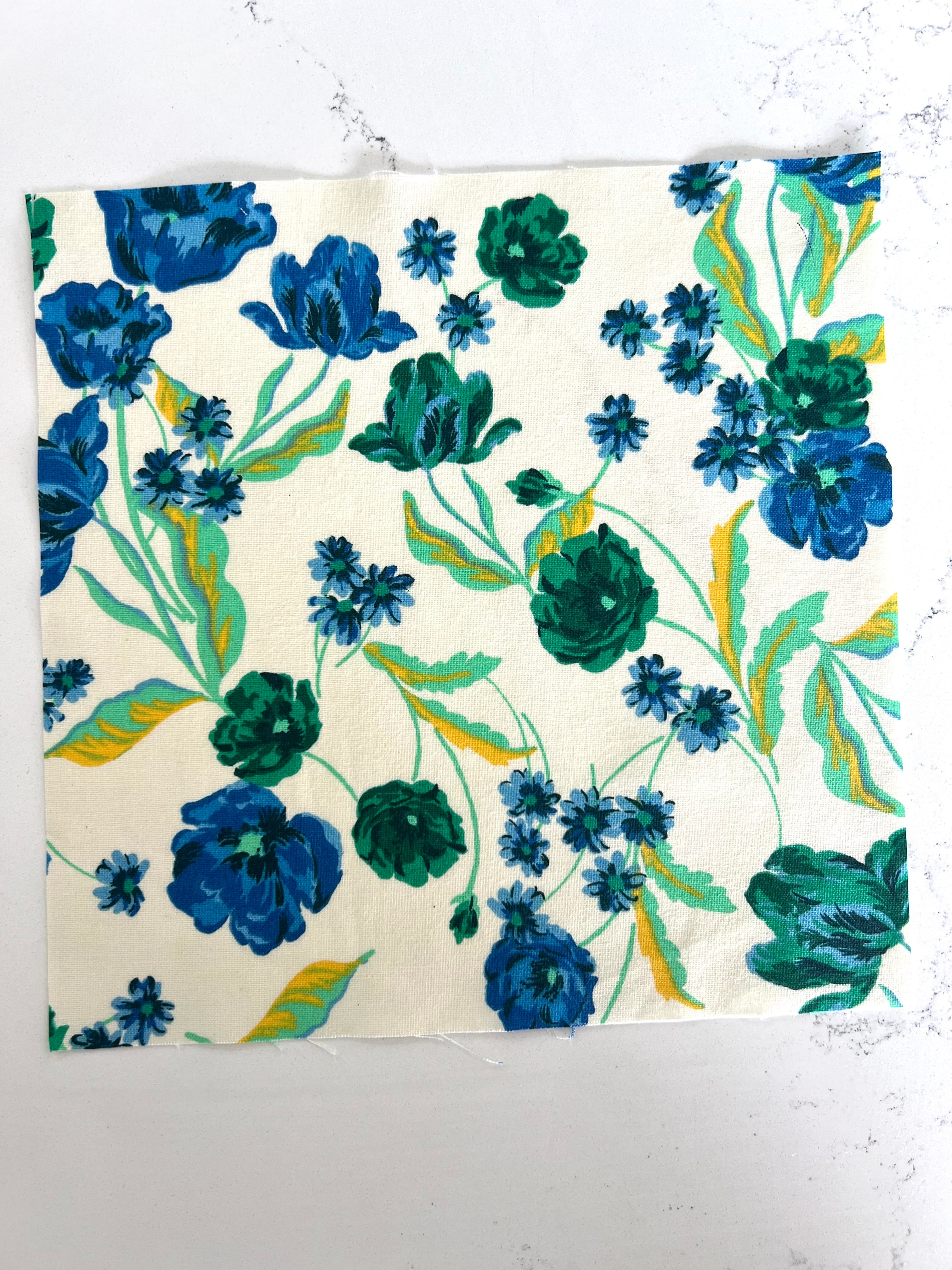 Blue + Teals Floral Print 8x8 Fabric Square