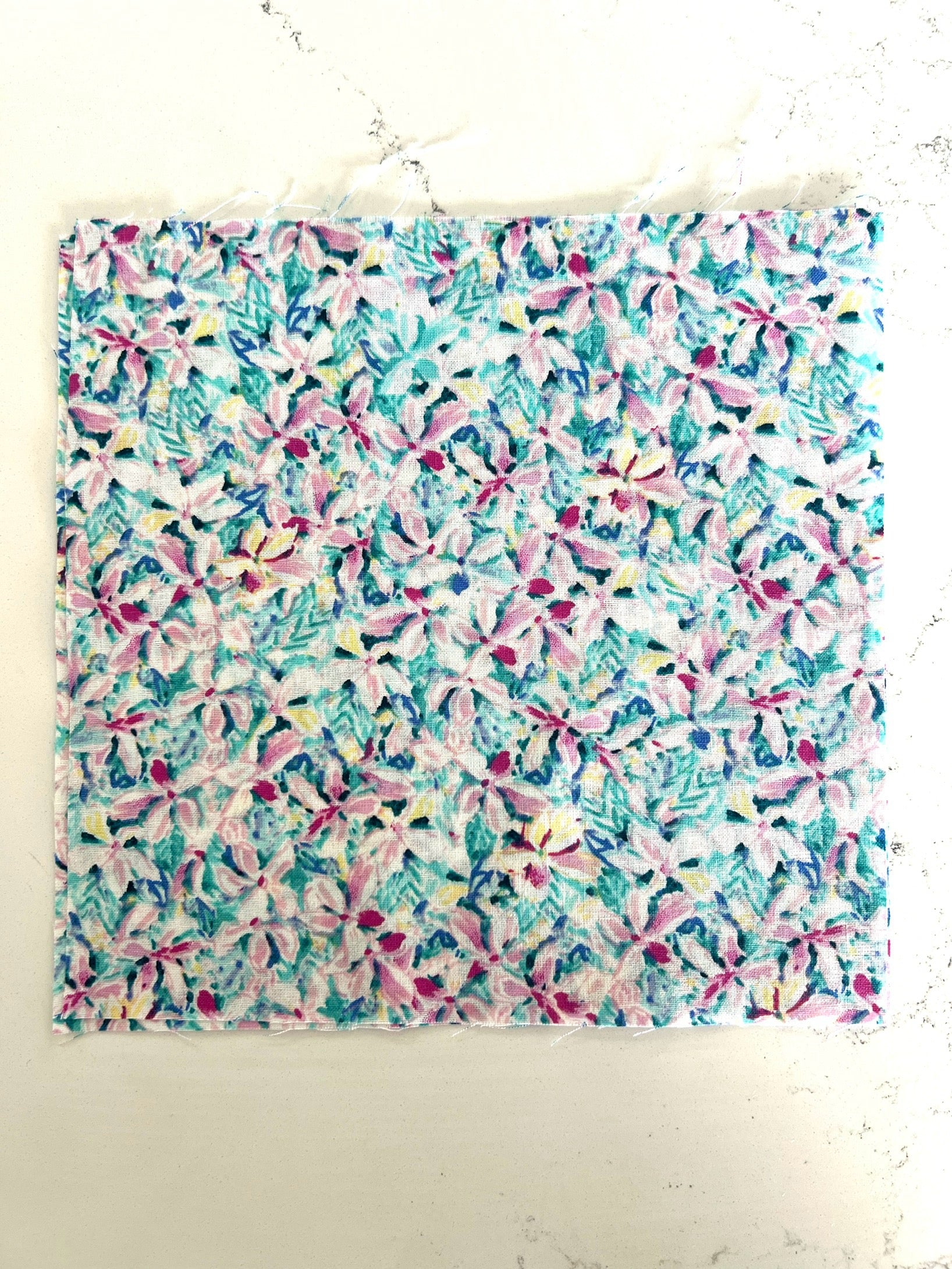 Blue Pink Floral Print 8x8 Fabric Square