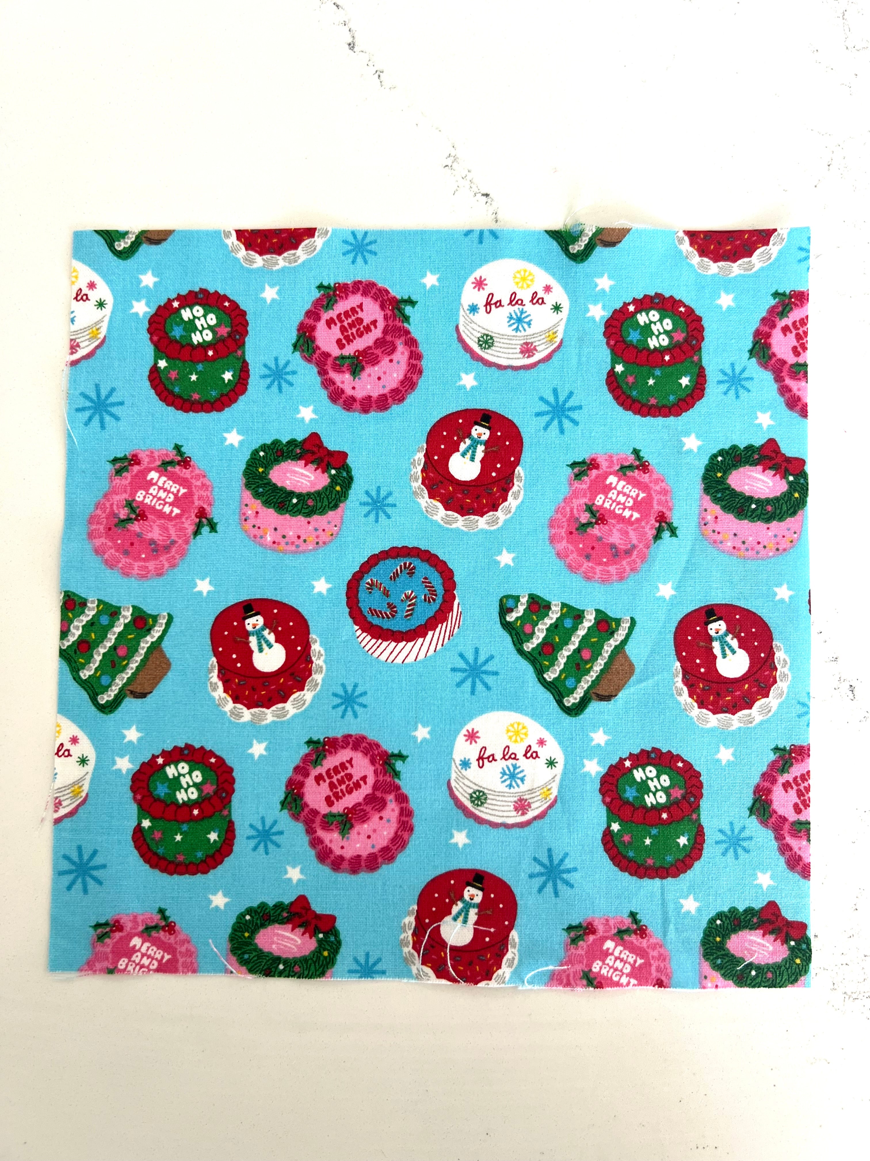 Christmas Cake Print 8x8 Fabric Square