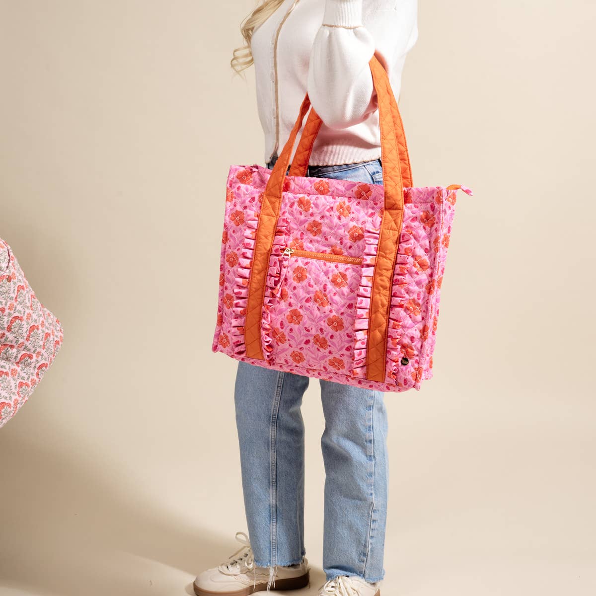 The Everyday Quilted Tote Bag–Poppin' Petals Hot Pink