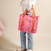 The Everyday Quilted Tote Bag–Poppin' Petals Hot Pink
