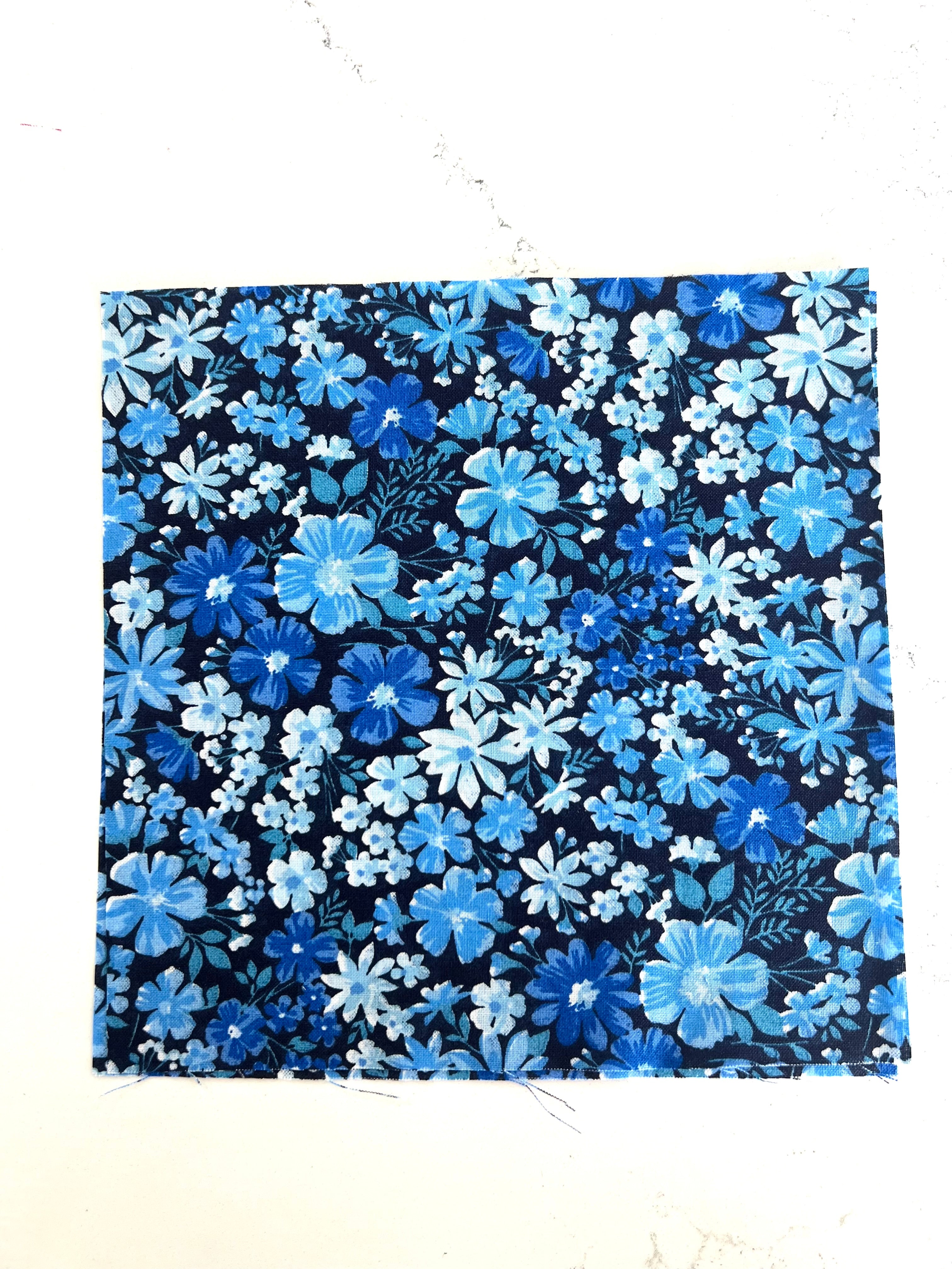 Dark Blue Floral Print 8x8 Fabric Square