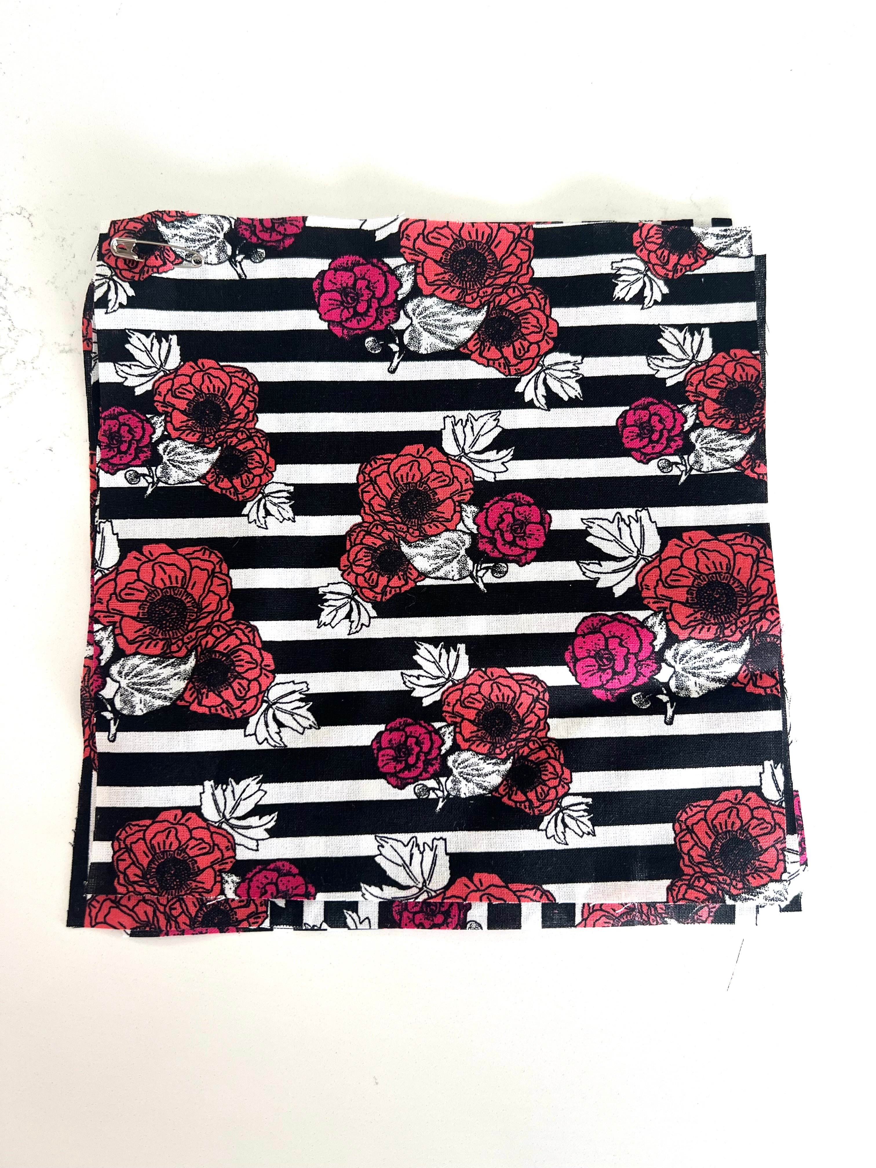 Josephine Black White Stripe Floral 8x8" Fabric Swatch