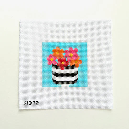 Flowers in Striped Pot Canvas