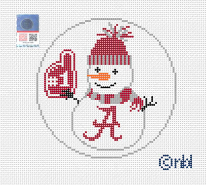 Alabama Snowman 4" Round Canvas