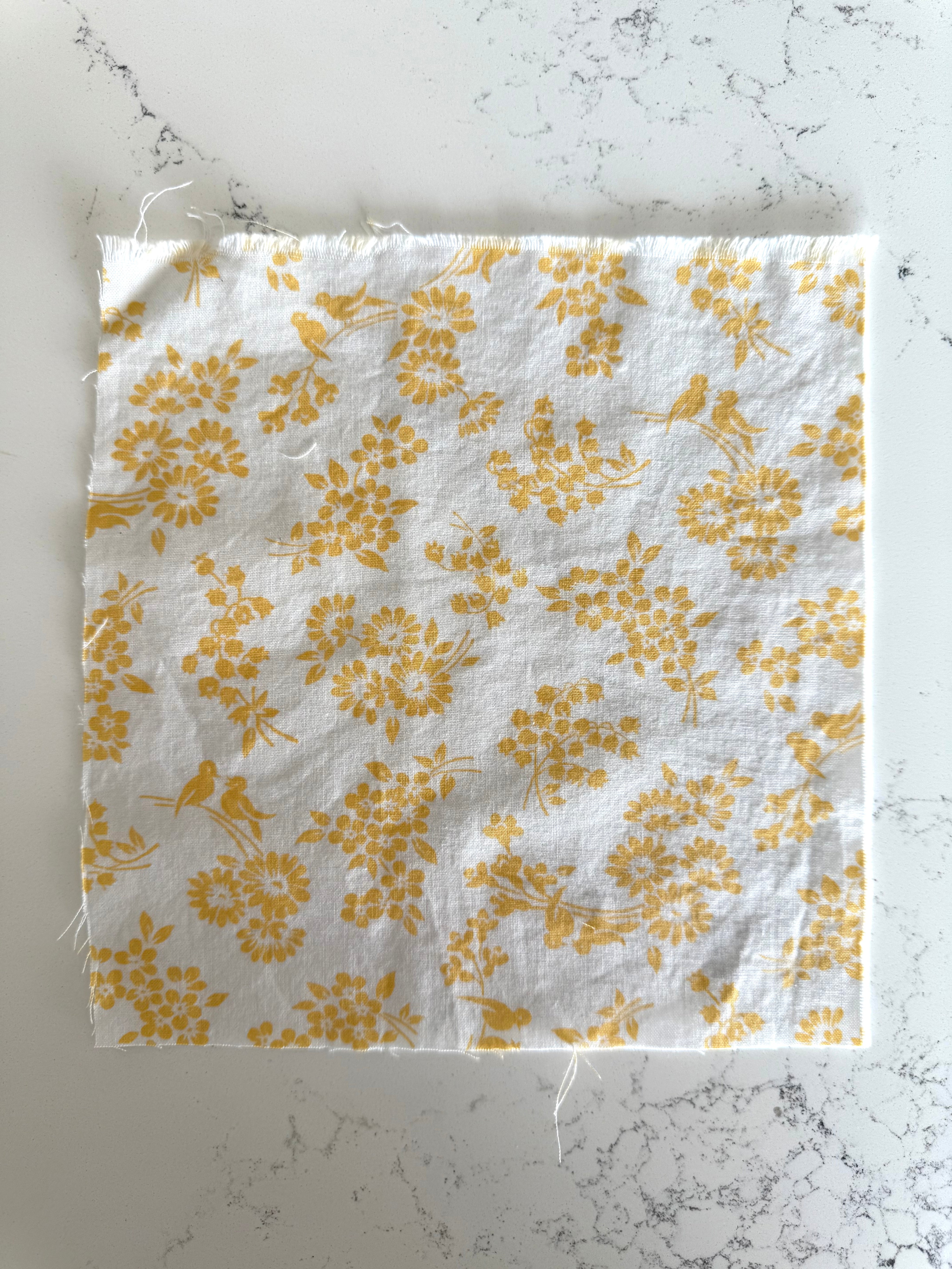 Yellow Floral Bird Print 8x8 Fabric Square