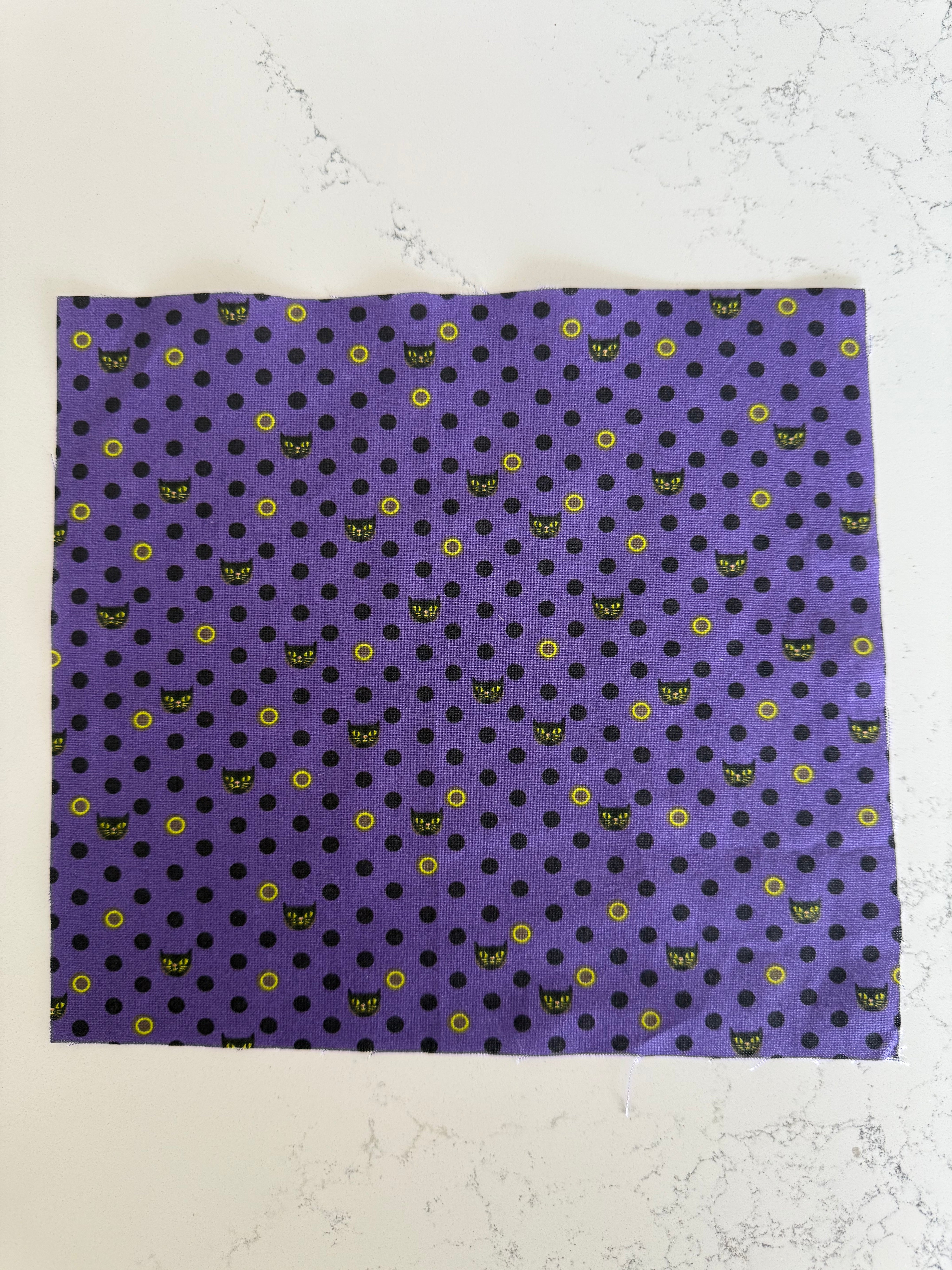 Purple Black Cat Print 8x8 Fabric Square