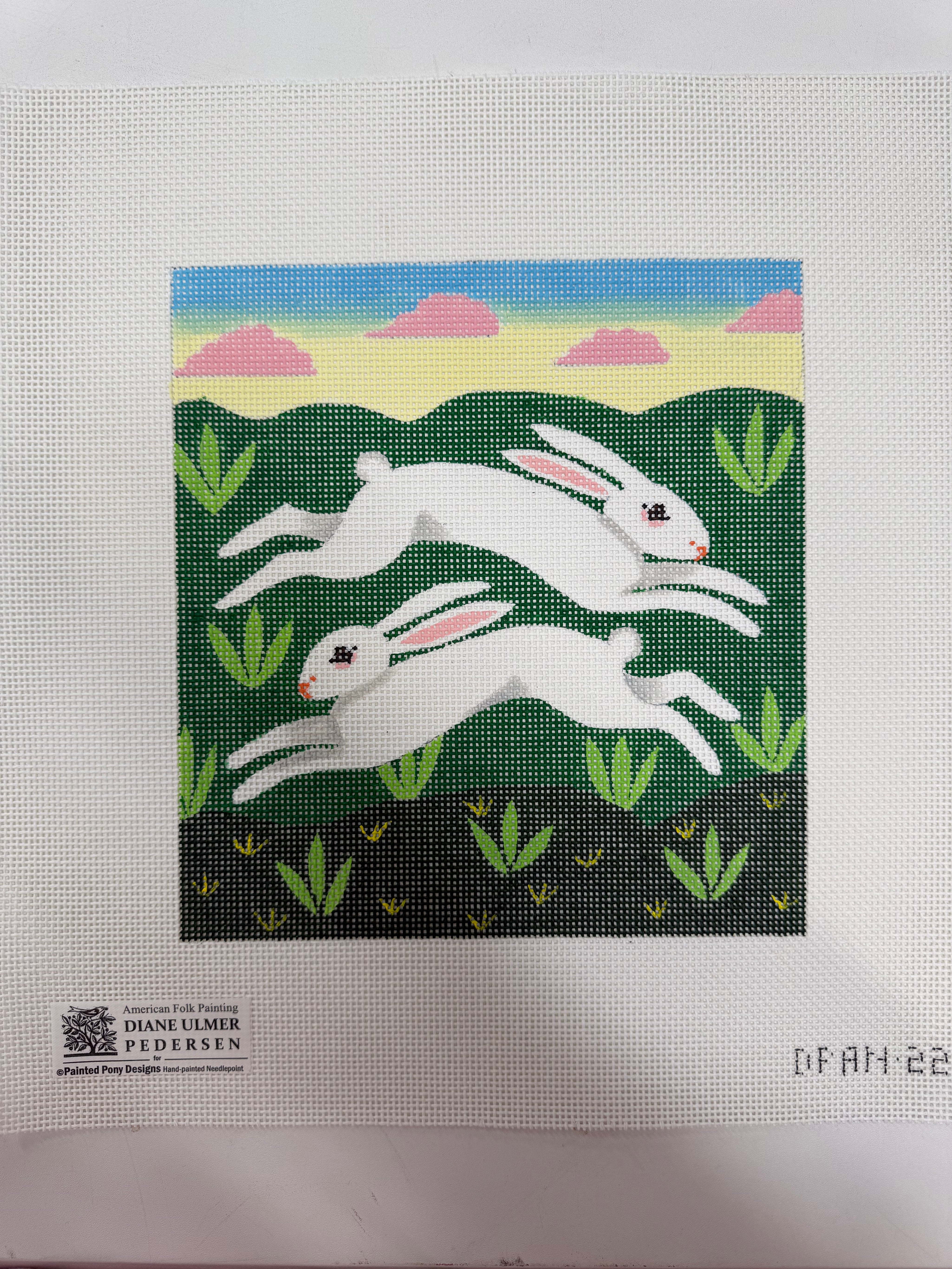 Two Bunnies Folk Painting Canvas
