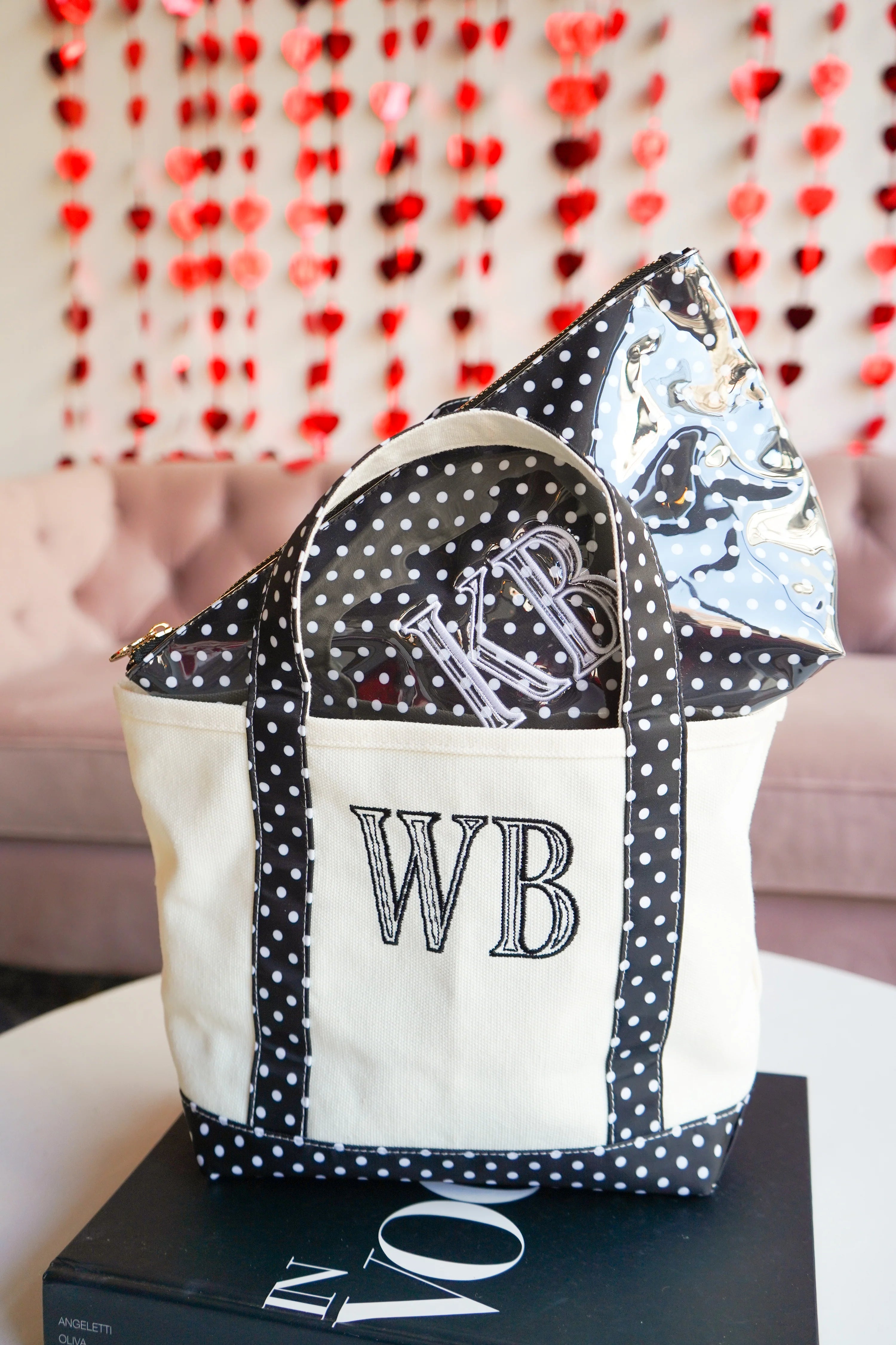 Mini Canvas Tote – Black Polka Dot