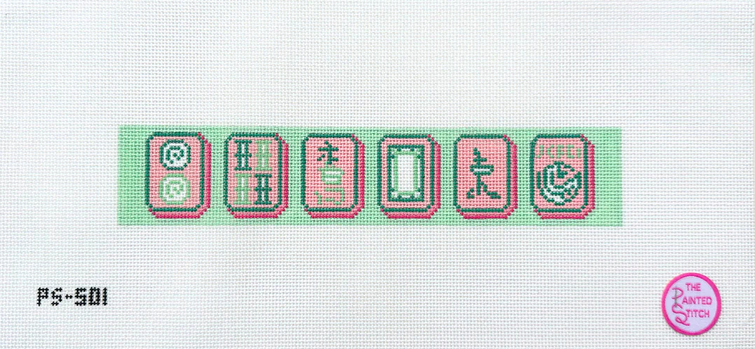 Mahjong Key Fob: Pink + Green Canvas
