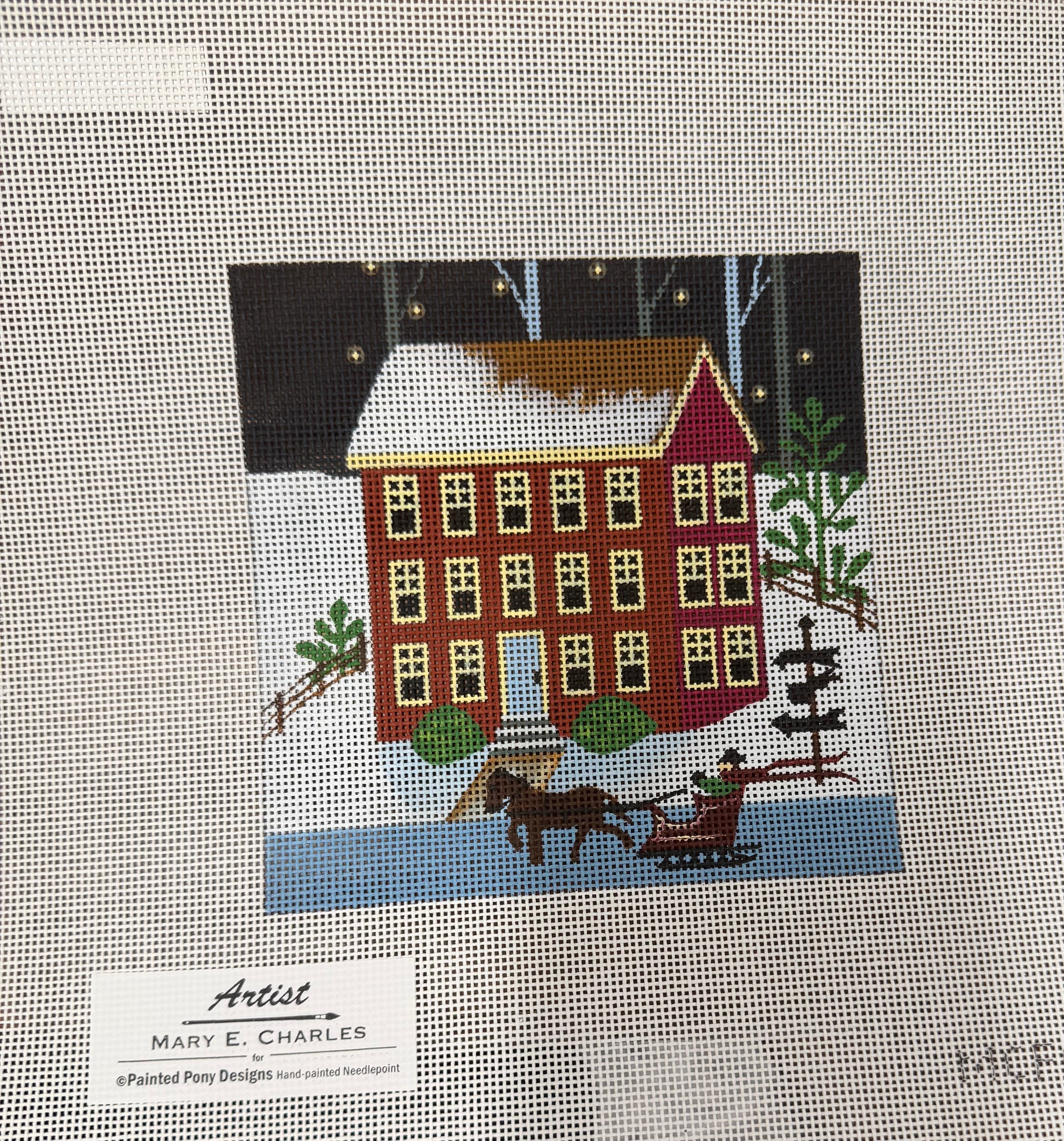 Snowy Red House: Christmas Canvas