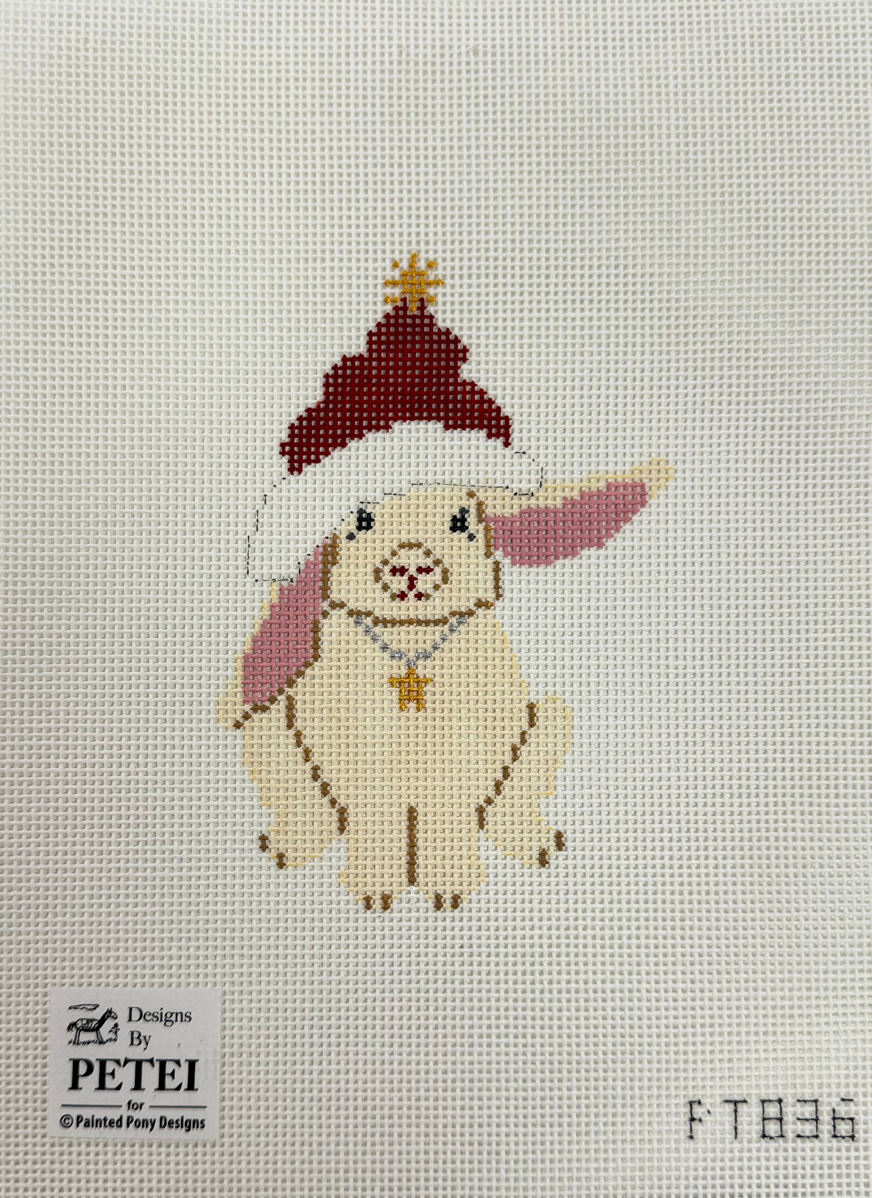 Bunny with Santa Hat and Necklace Canvas