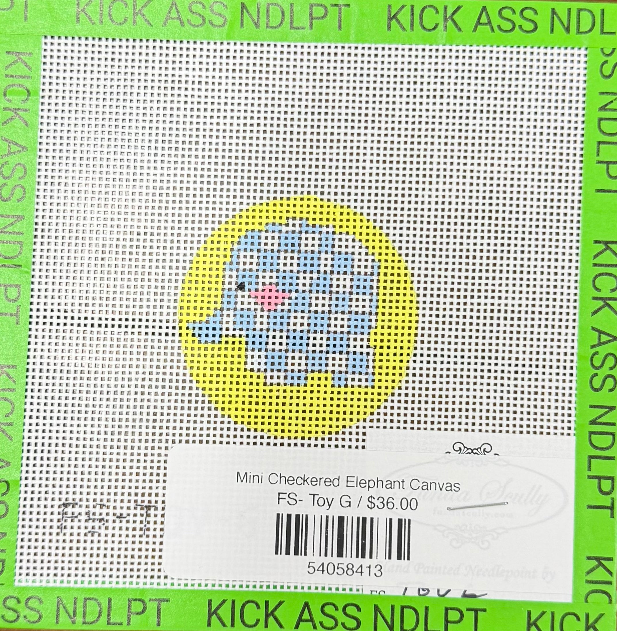 Mini Checkered Elephant Canvas