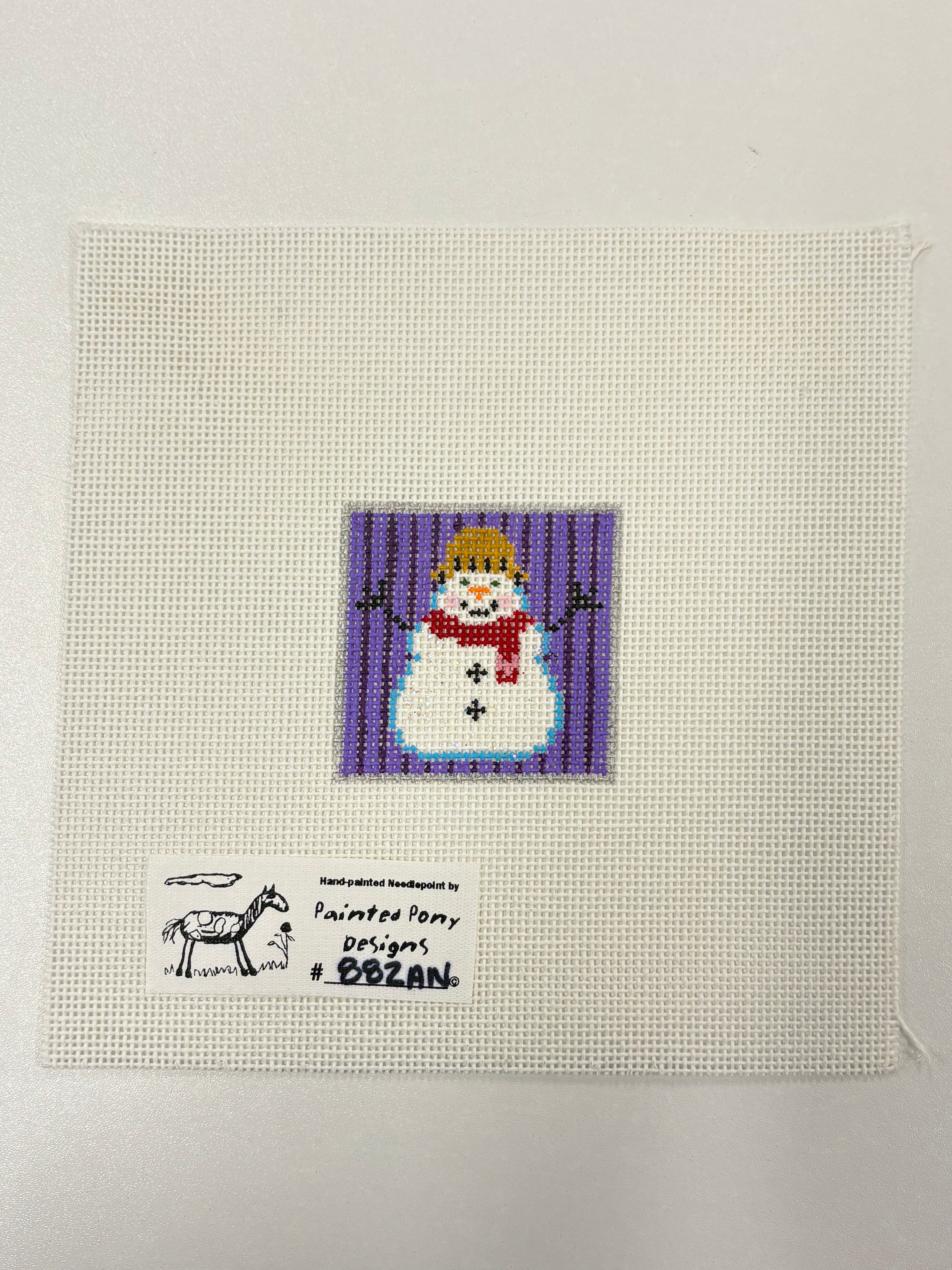 Mini Snowman Purple Stripes Canvas
