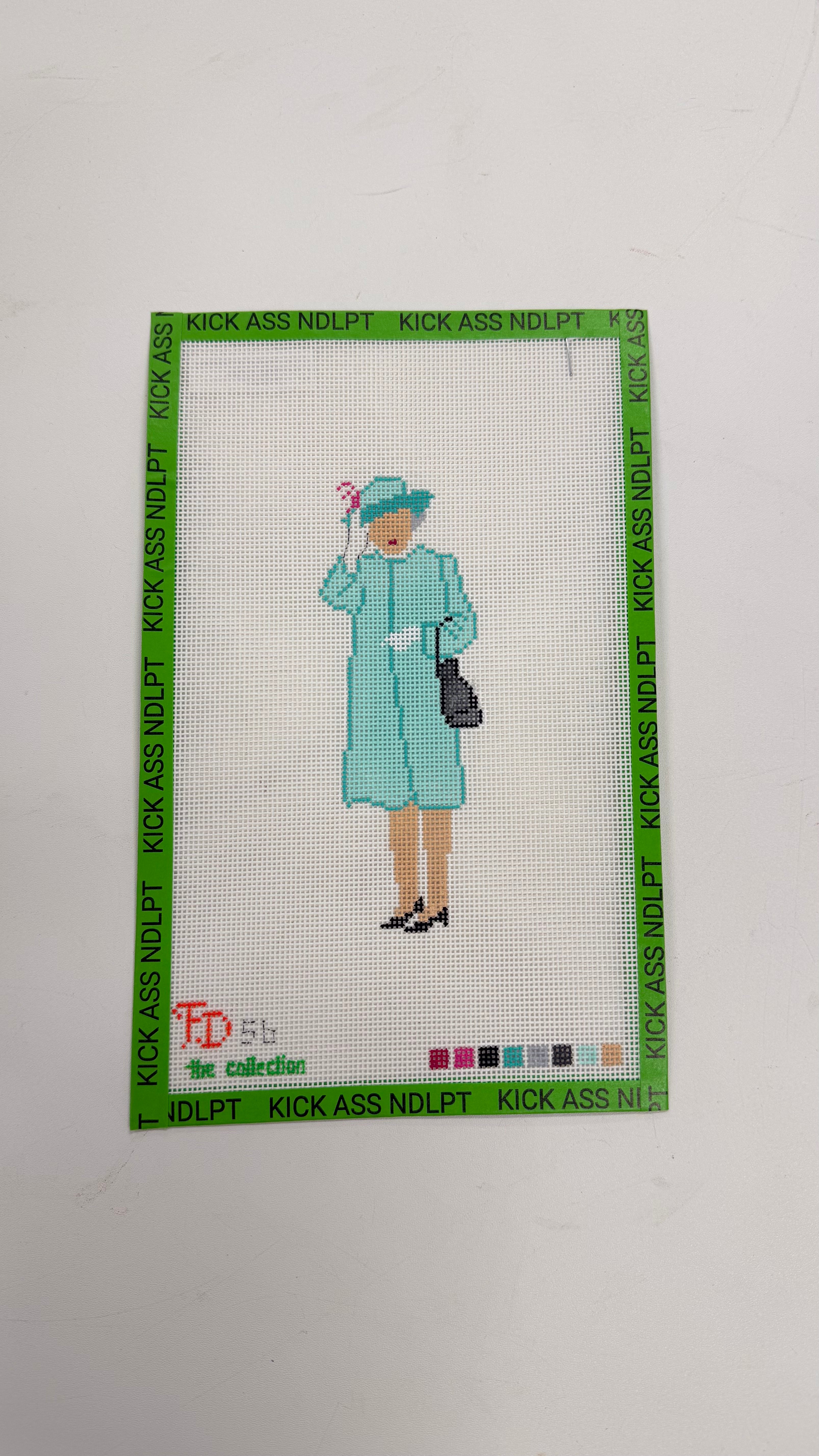 Queen Elizabeth Waving in Aqua Canvas