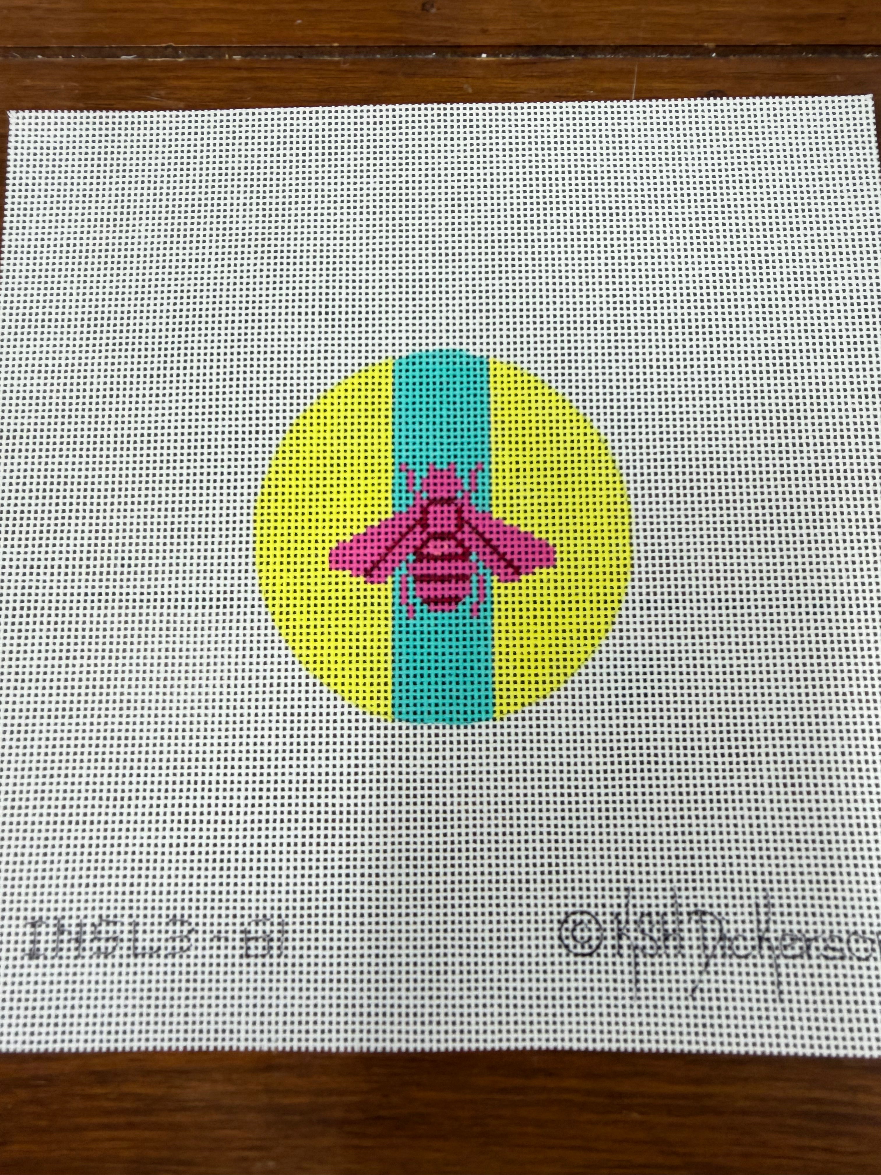 Hot Pink Bee with Turquoise Stripe Square Canvas
