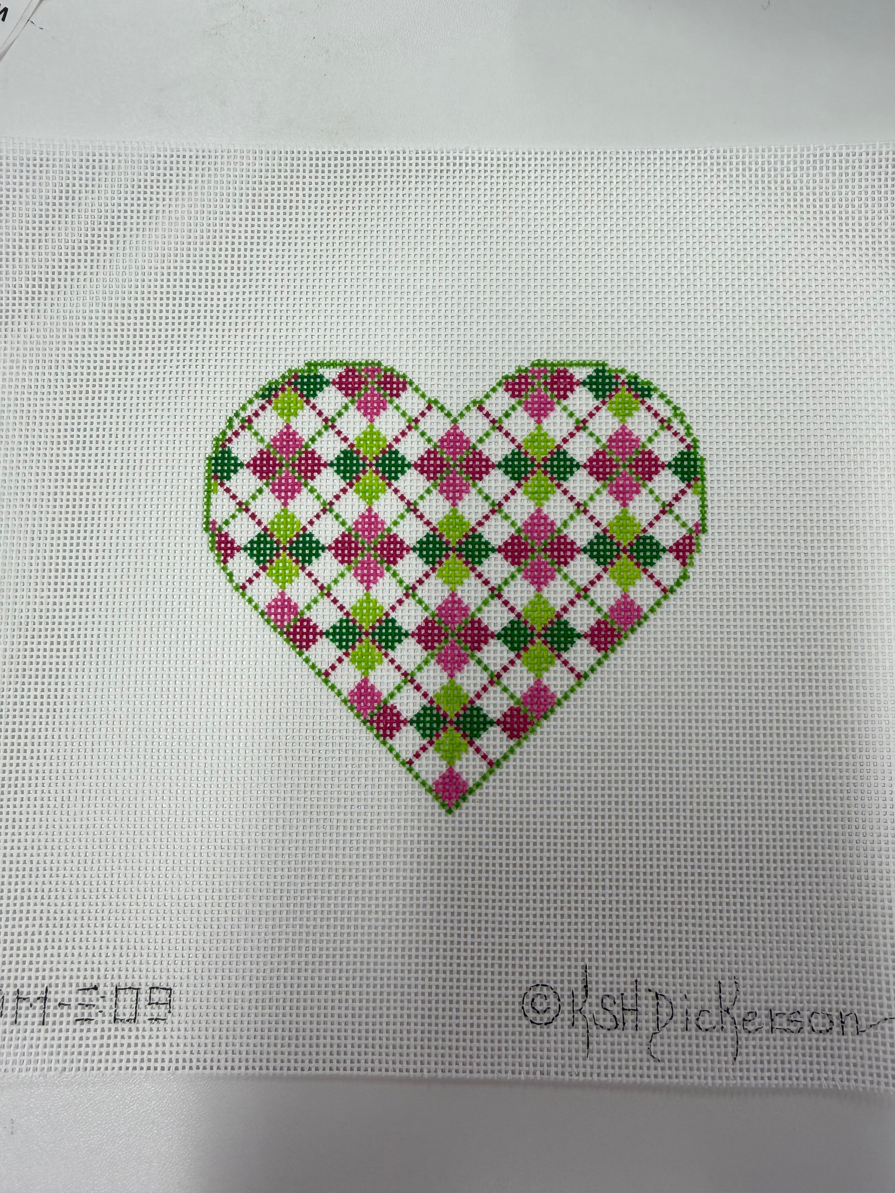 Pink & Green Plaid Heart Canvas