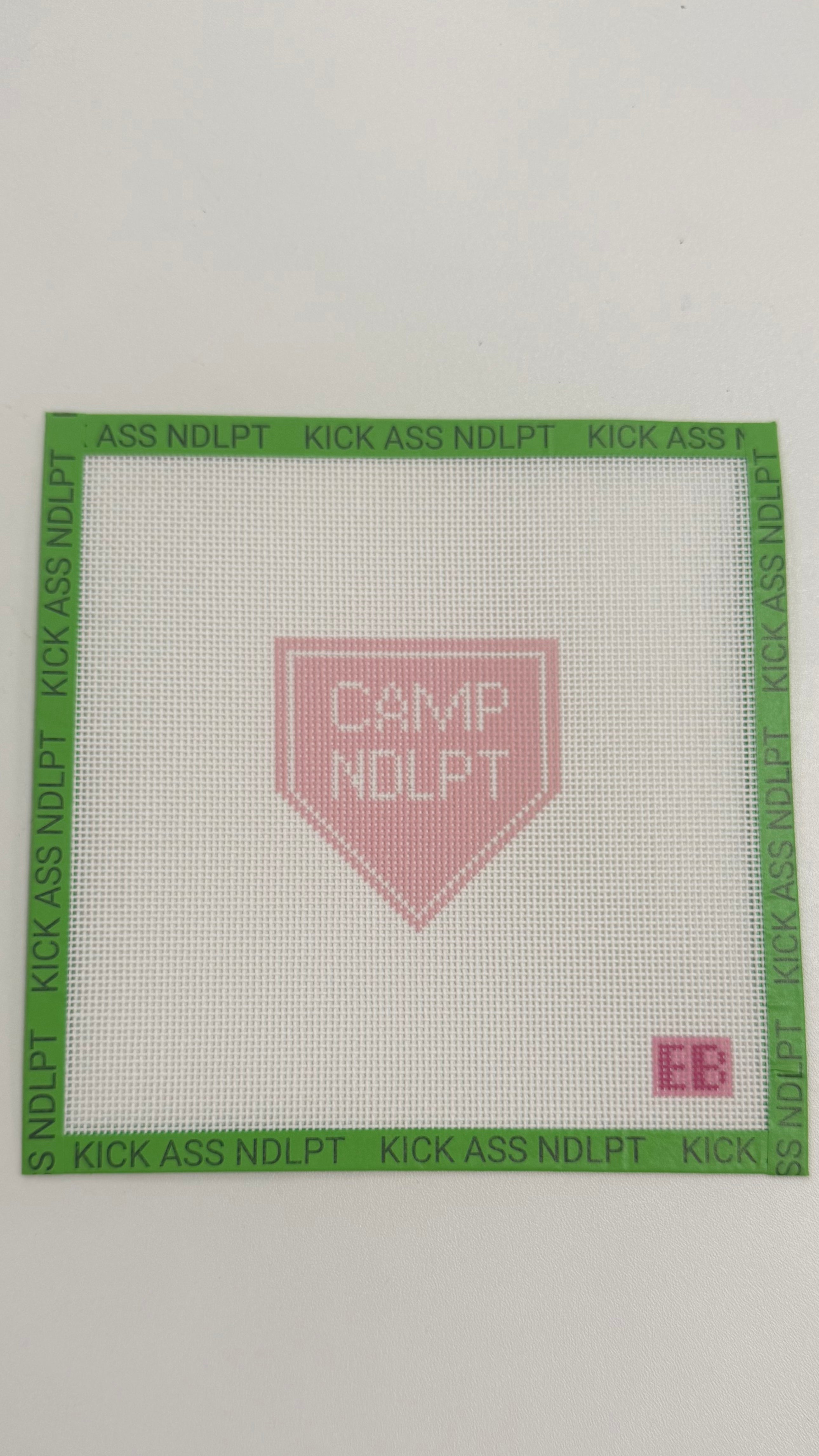 Pink Camp Needlepoint Bag Charm Canvas