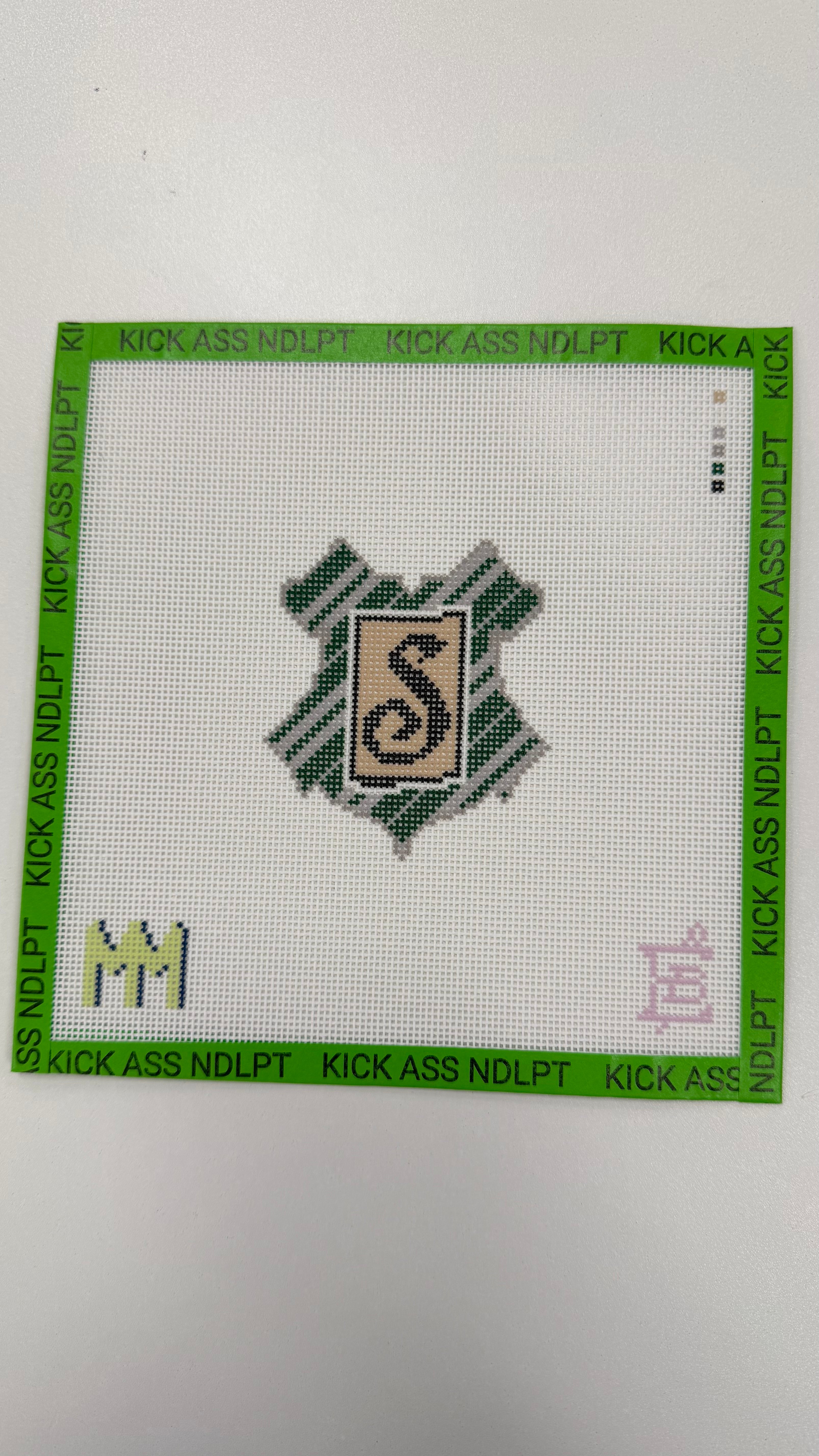 Green and Silver Crest Canvas