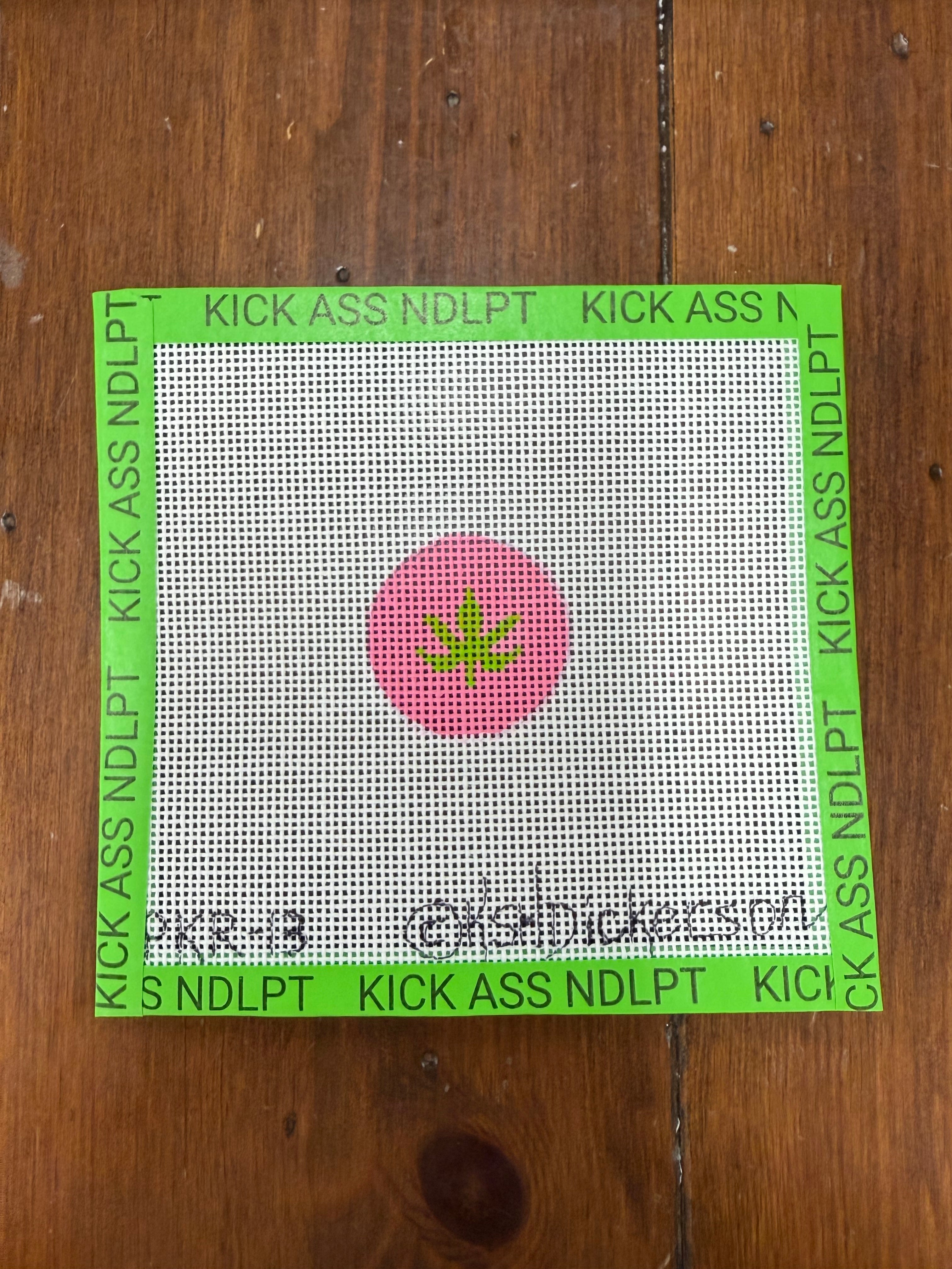 Green Weed Leaf on Pink Canvas