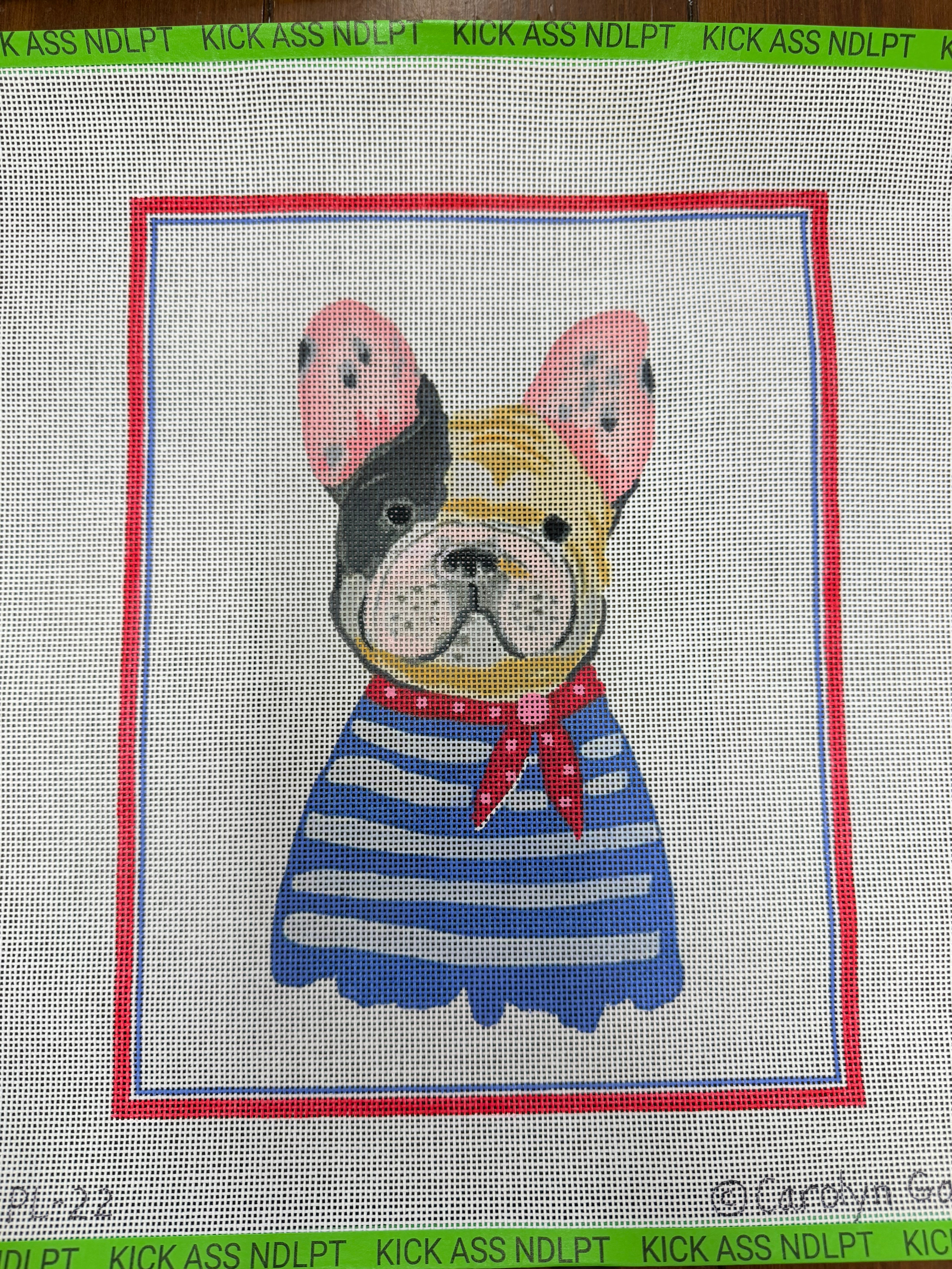 Carolyn Gavin - French Bulldog in Blue Striped Shirt Canvas