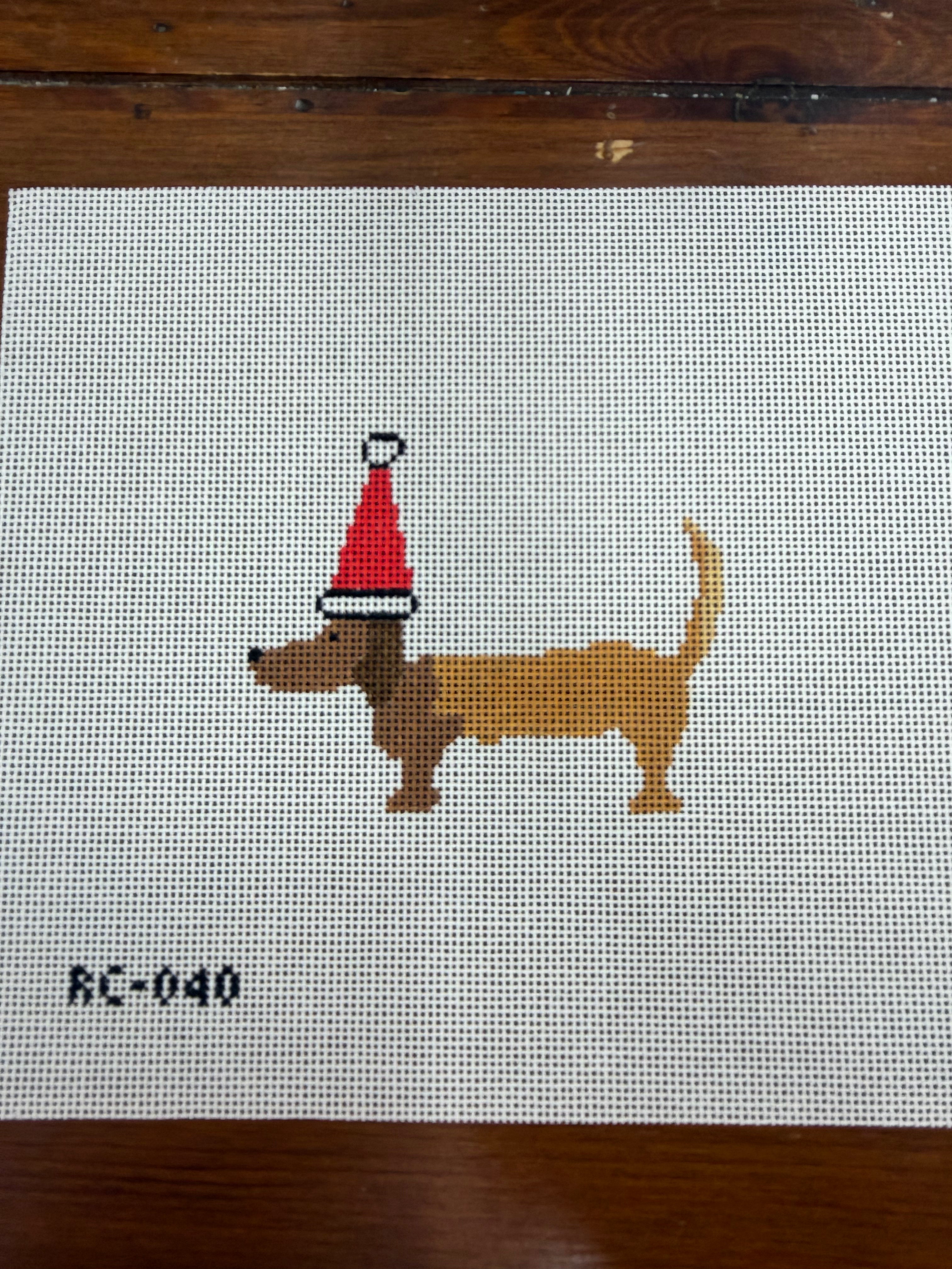 Weenie Dog with Santa Hat Canvas