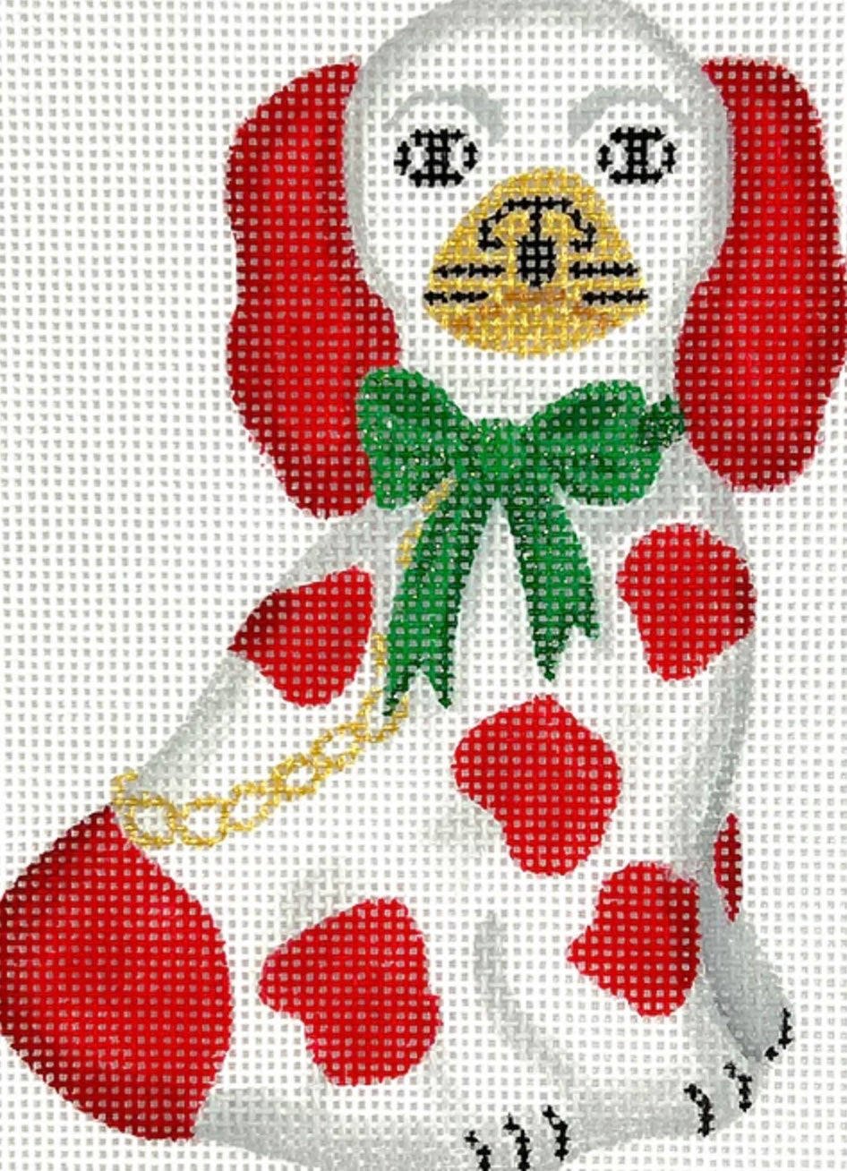 Staffordshire Dog - White & Red Chain & Sparkly Red Bow (Facing Right) Canvas