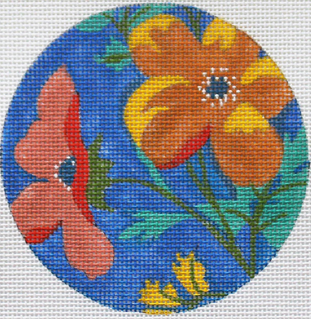 Poppies on Blue Ornament Canvas
