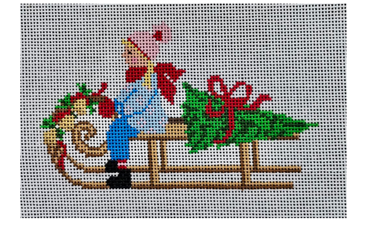 Festive Sled with Girl Canvas
