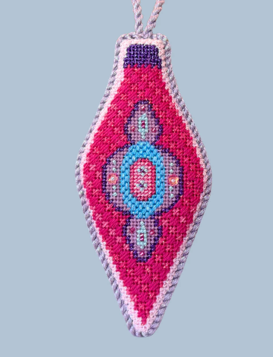Mid Century Mod Ornament - Long Pink & Purple Canvas