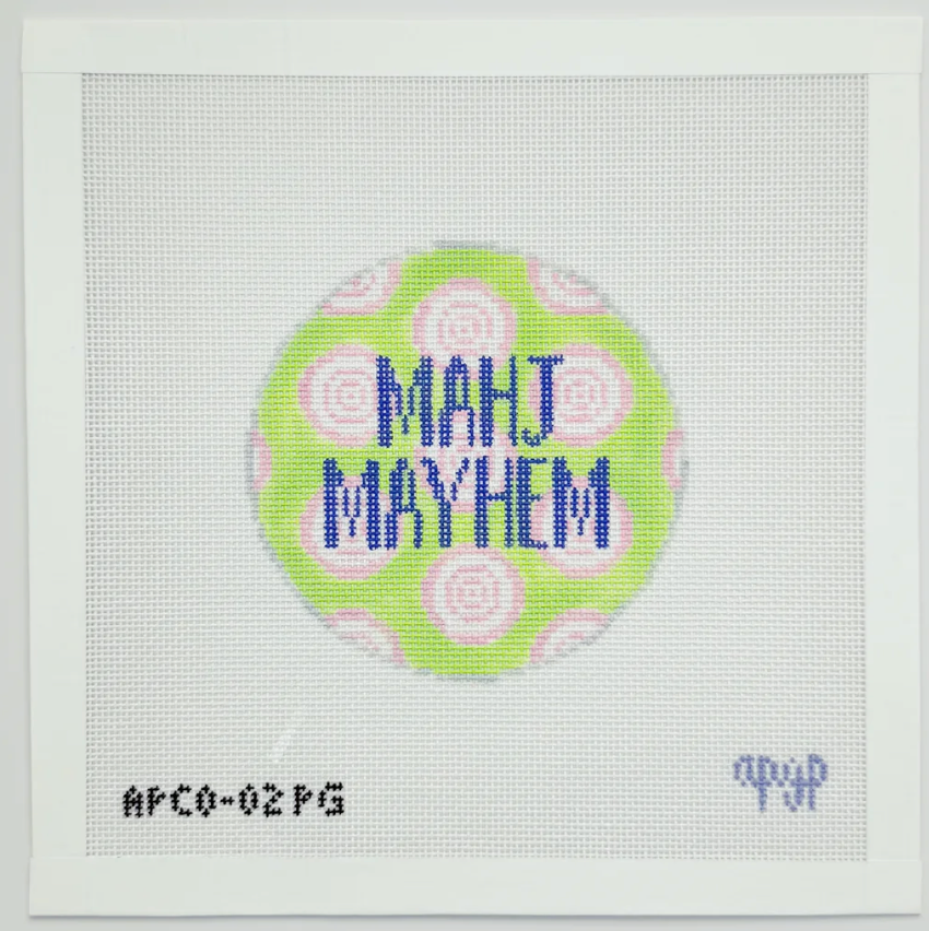 Mahjong Mayhem Pink and Green Round Canvas