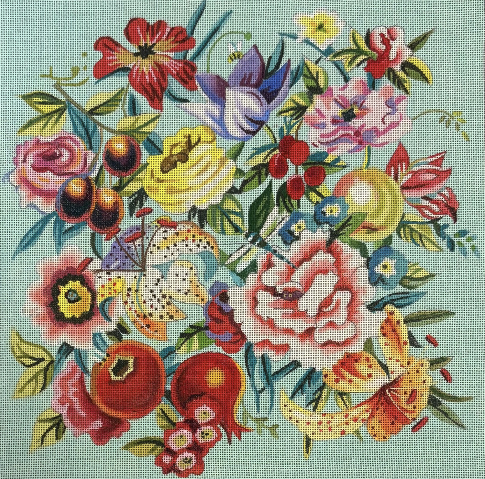 Floral on Blue Canvas