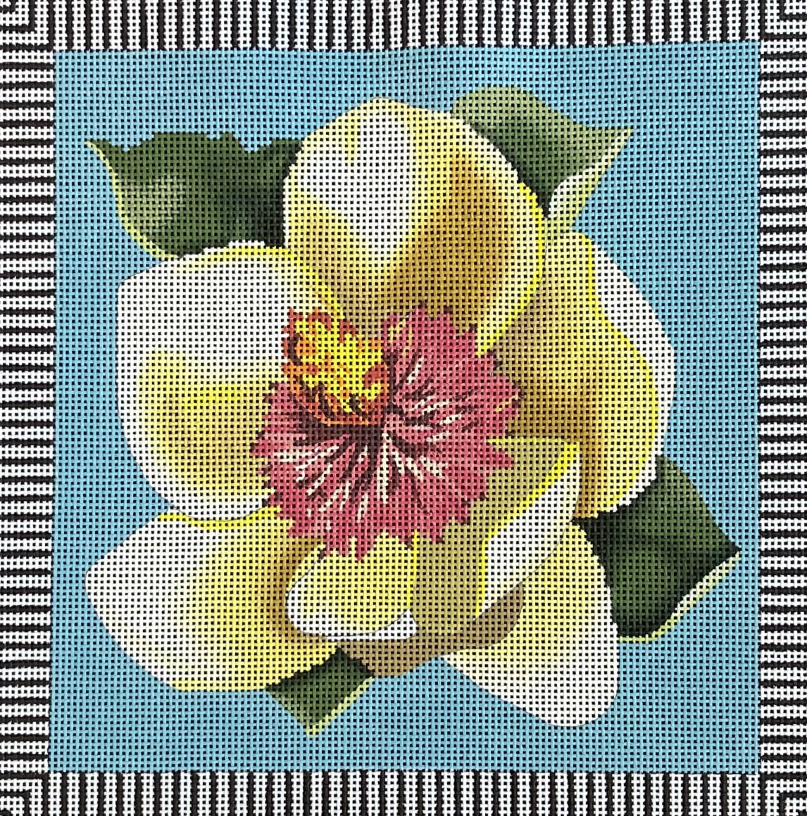 Floral with Black and White Striped Border Canvas