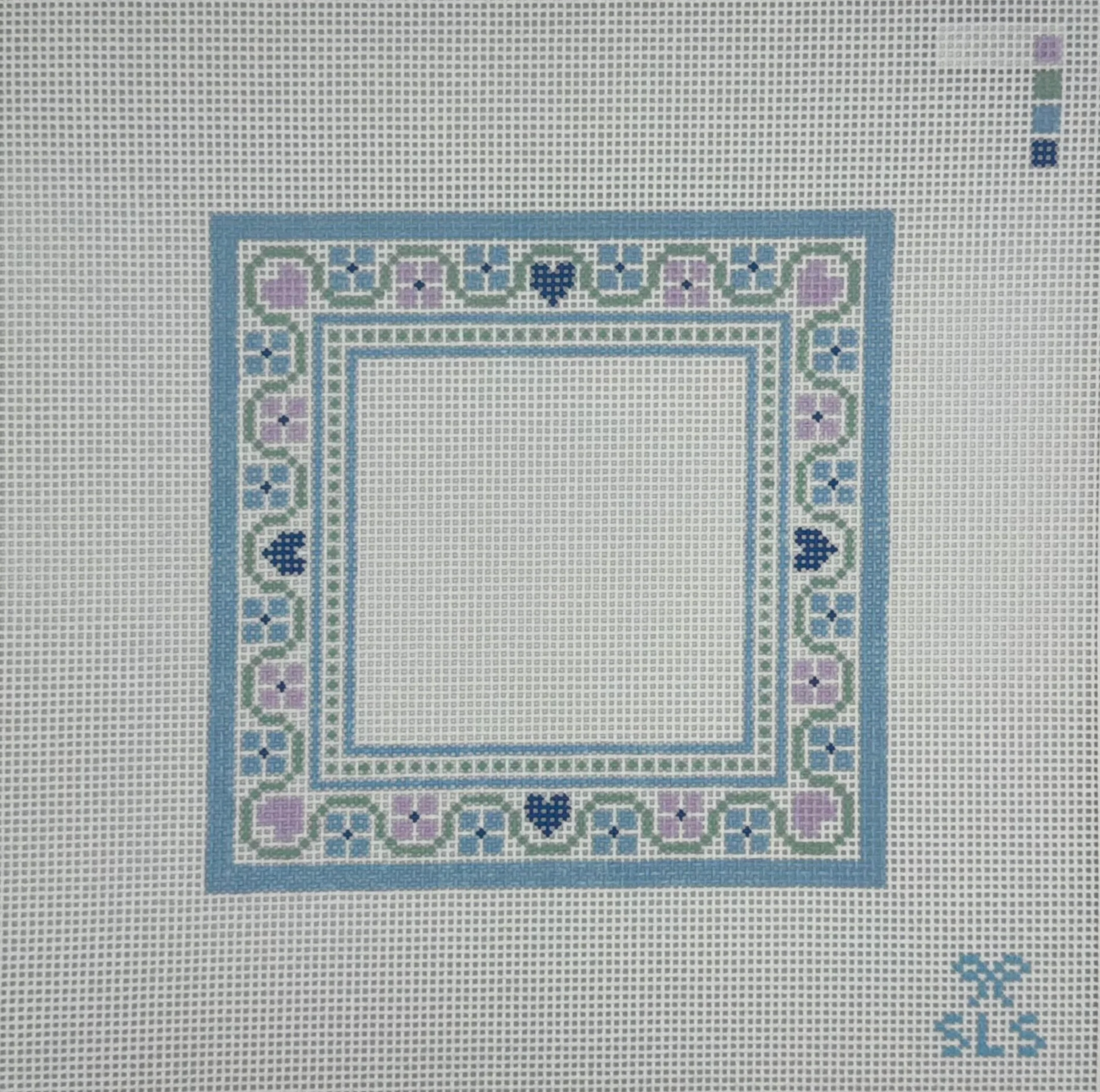 Love & Flowers Needlepoint Frame - Lavender/Blue Canvas