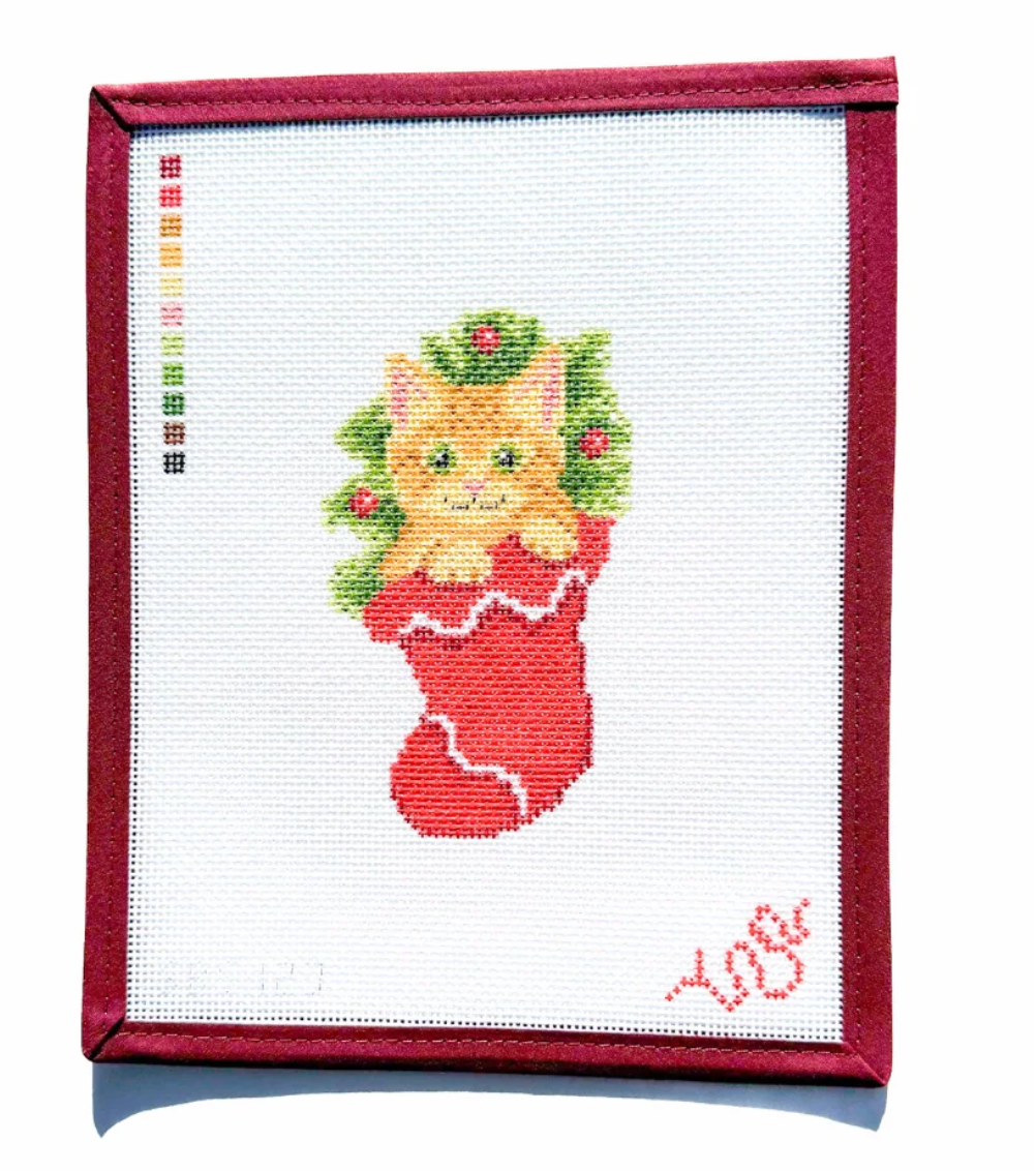 Orange Tabby - Kitten in a Stocking Needlepoint Canvas