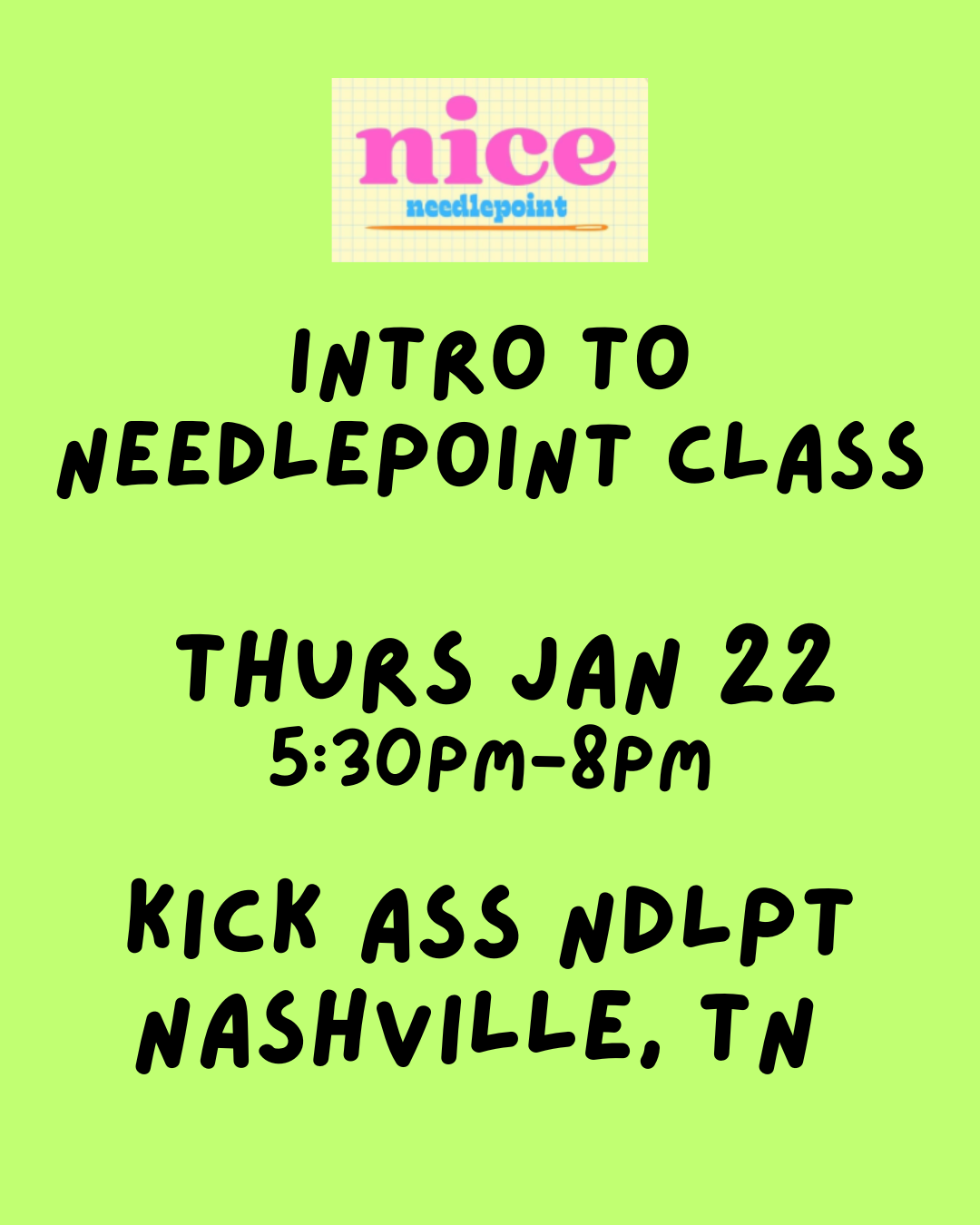 01/22 5:30pm Intro to Needlepoint Class NASHVILLE, TN